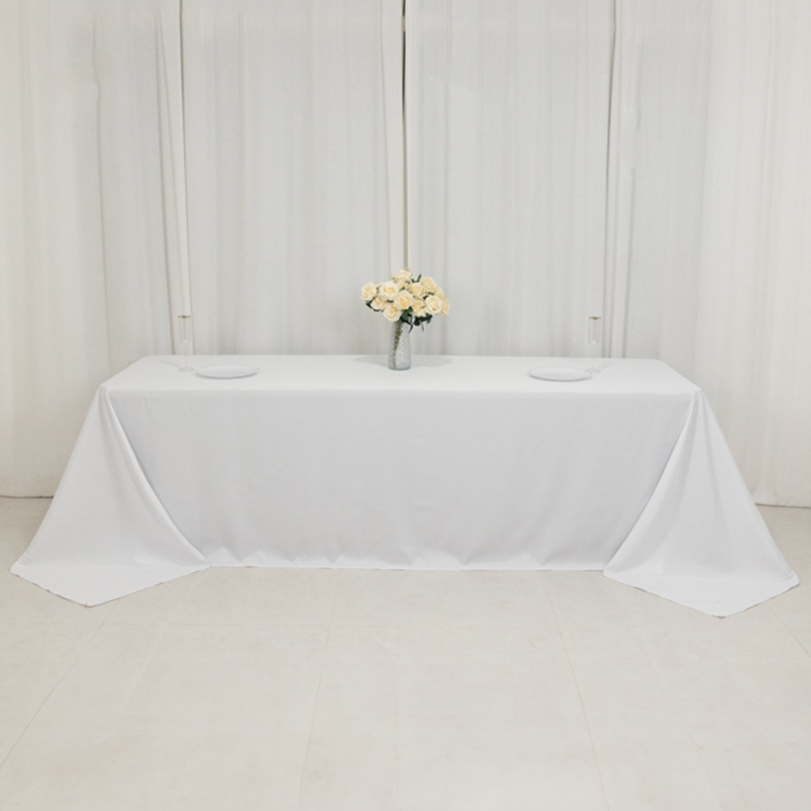 Fire Retardant Premium Polyester 90"x156" Rectangular Tablecloth White - Stylish High-Performance Seamless Table Cover for Large Gatherings