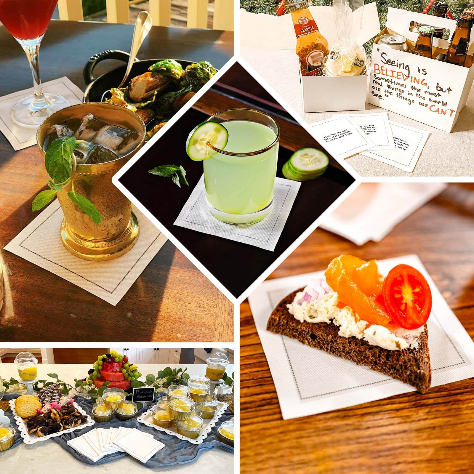 Disposable Cotton Cocktail Napkins – 50 White 4.5" x 4.5" Napkins for High-End Bars, Receptions & Parties