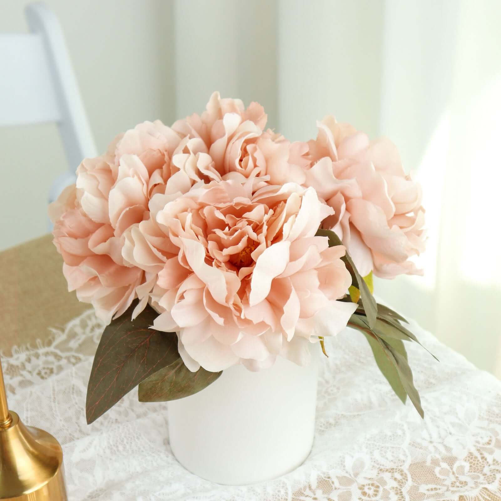 2 Bushes 17" Dusty Rose Artificial Silk Peony Flower Bouquets, Real Touch Peonies Spray