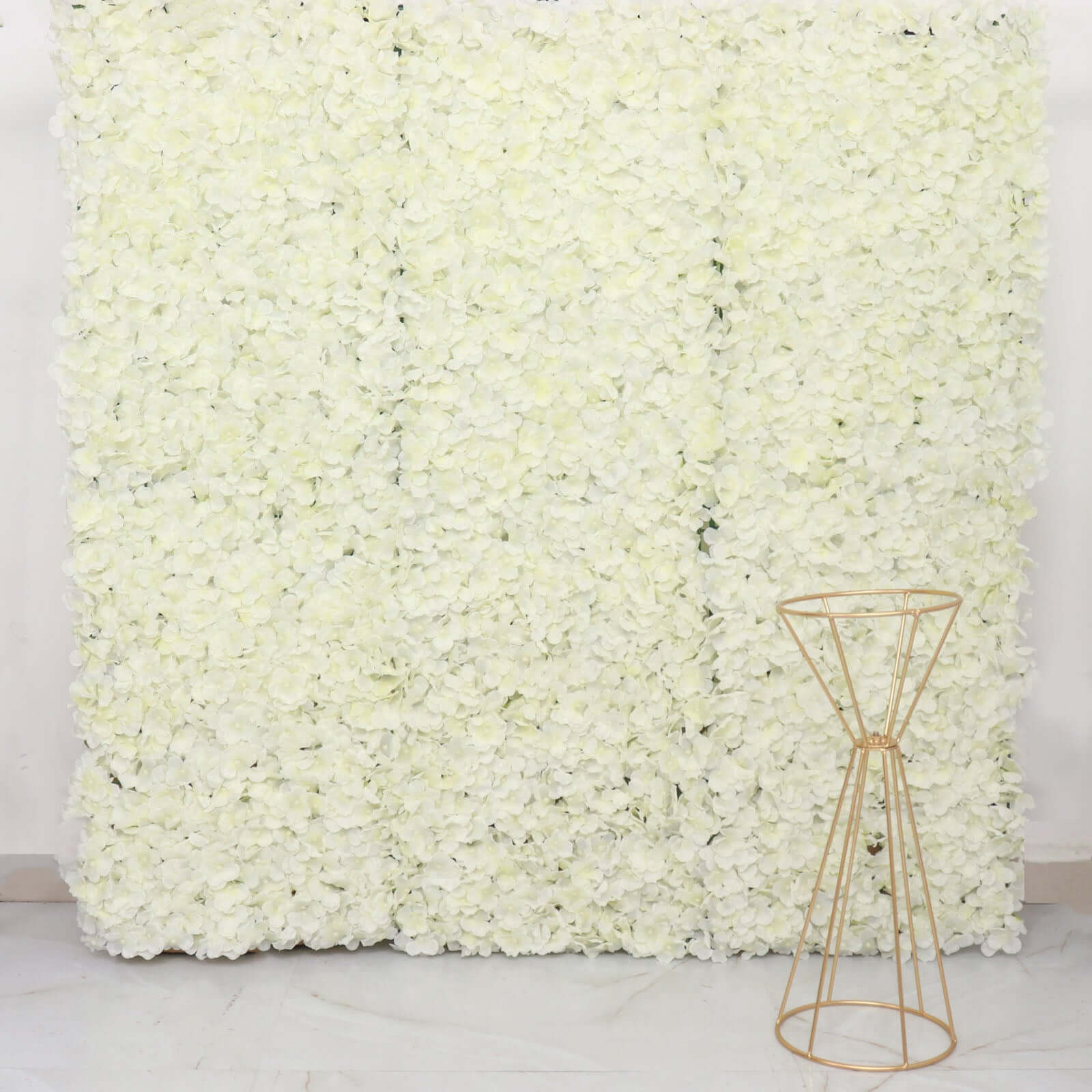 11 Sq ft. Cream UV Protected Hydrangea Flower Wall Mat Backdrop - 4 Artificial Panels
