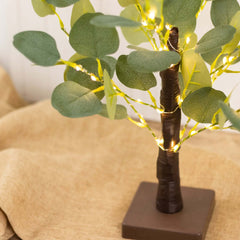 50 LED Lighted Artificial Tree Eucalyptus Plant Design Green Warm White - Battery Operated Table Accent 17"