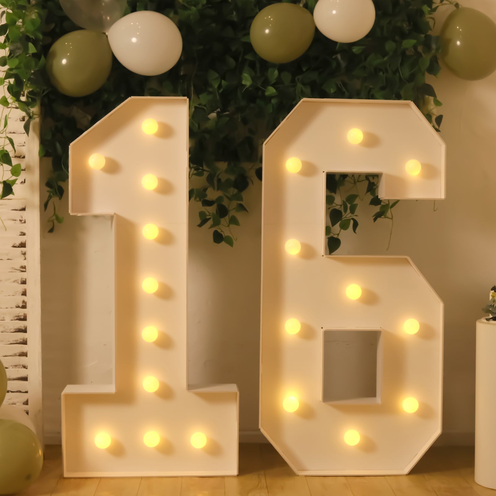 Giant LED Marquee Light Up Number "6", White 4ft Pre-Cut Foam Board with 10 Warm White Battery Operated LEDs, Glue Gun and Sticks