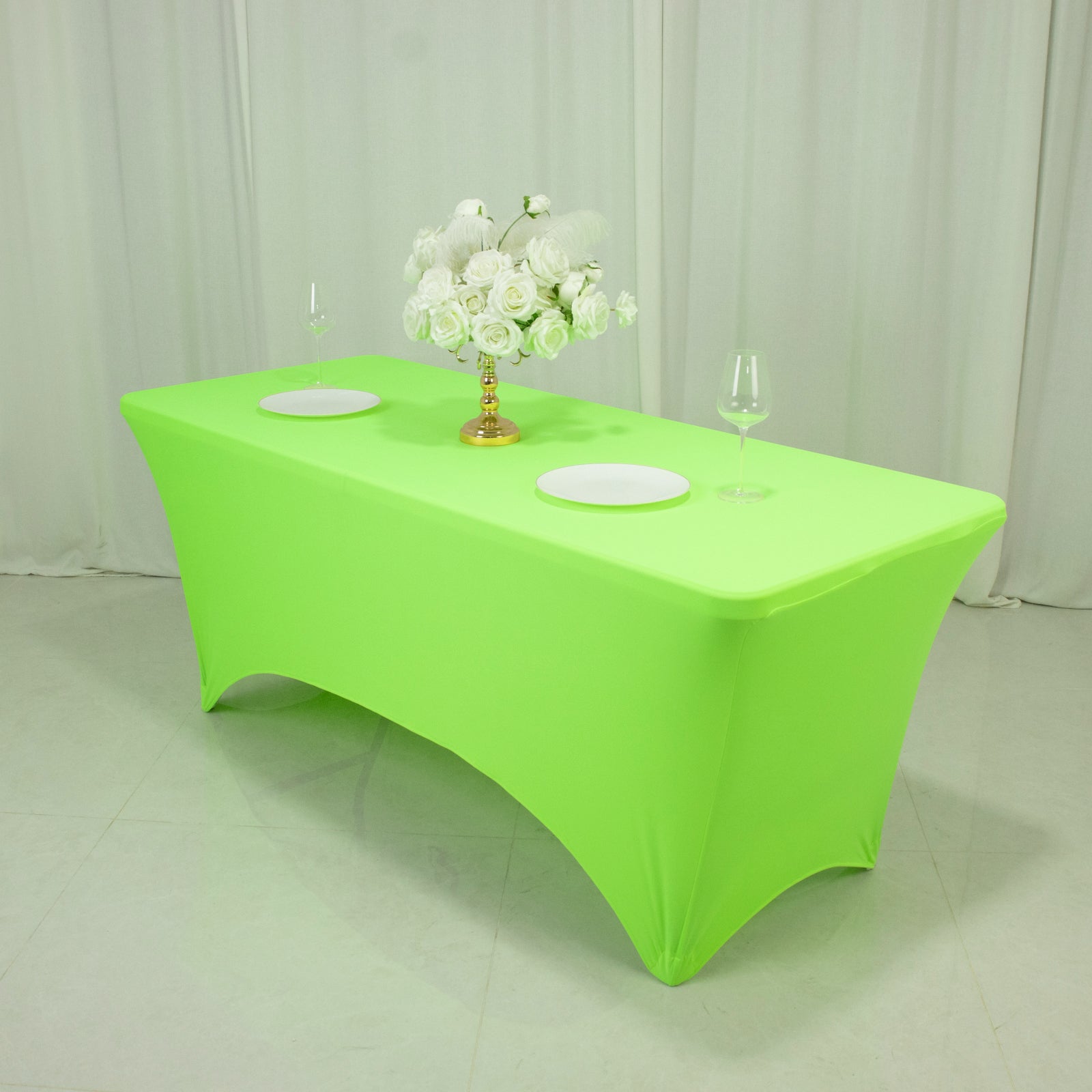 Glow Neon Green Fitted Spandex Tablecloth – 6ft Rectangle, Wrinkle-Free Cover