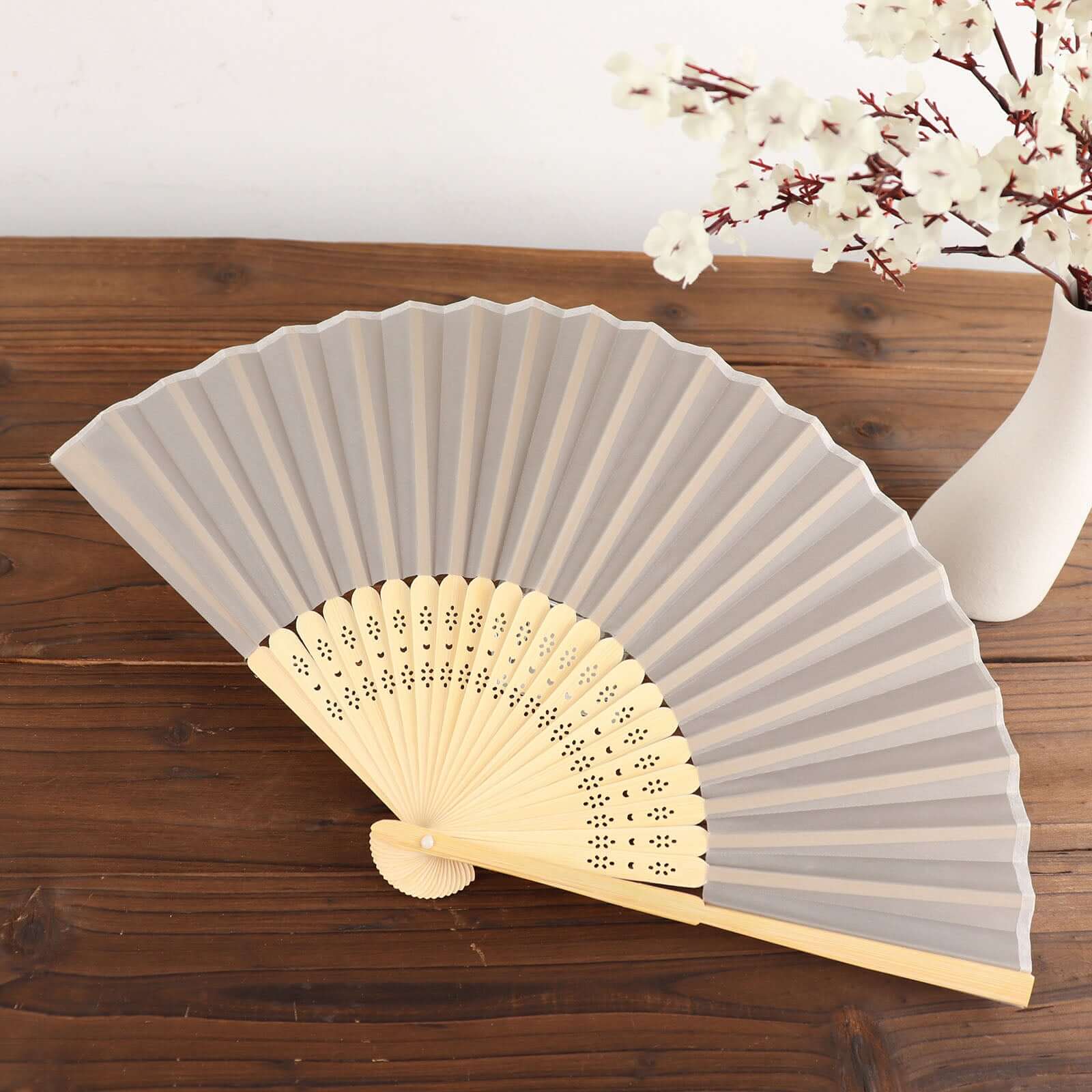 5 Pack Silver Asian Silk Folding Fans Party Favors, Oriental Folding Fan Favors