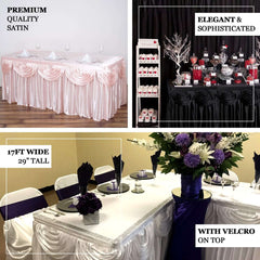Satin 21ft Table Skirt Black - Pleated Double Drape Table Cover