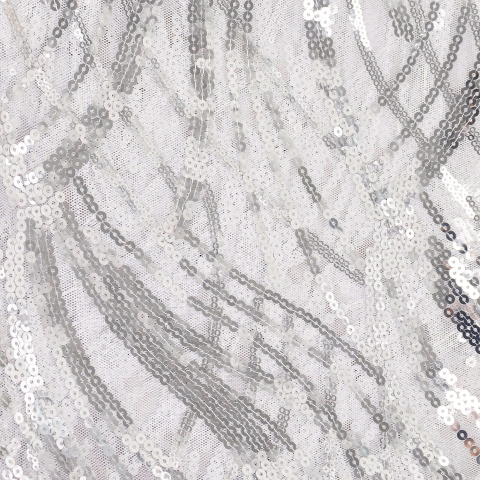 Sequin Mesh 12"x108" Table Runner Silver Stylish Wave Embroidery