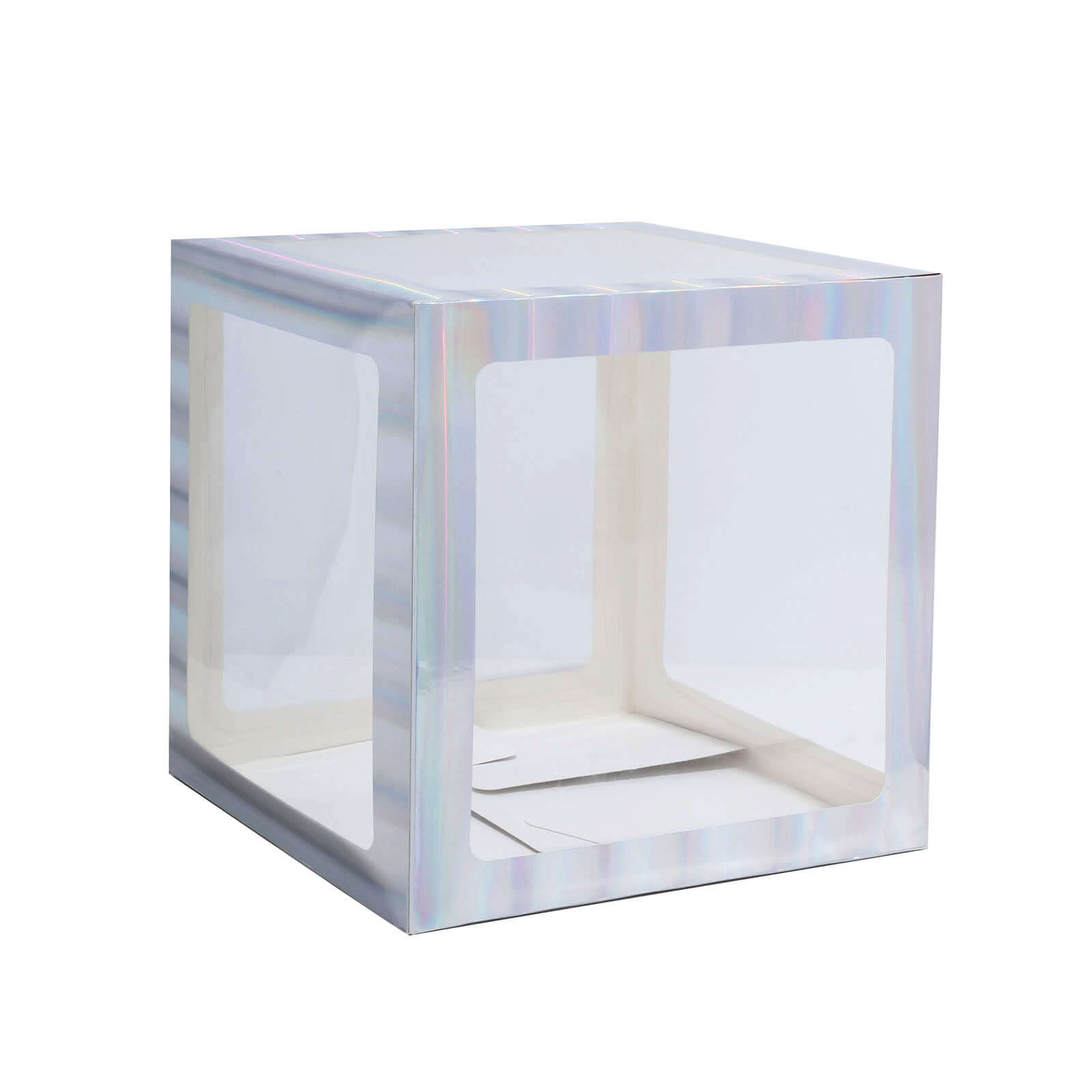 2 Pack 12" Iridescent Clear Baby Shower Party Decoration Boxes, Transparent DIY Balloon Boxes