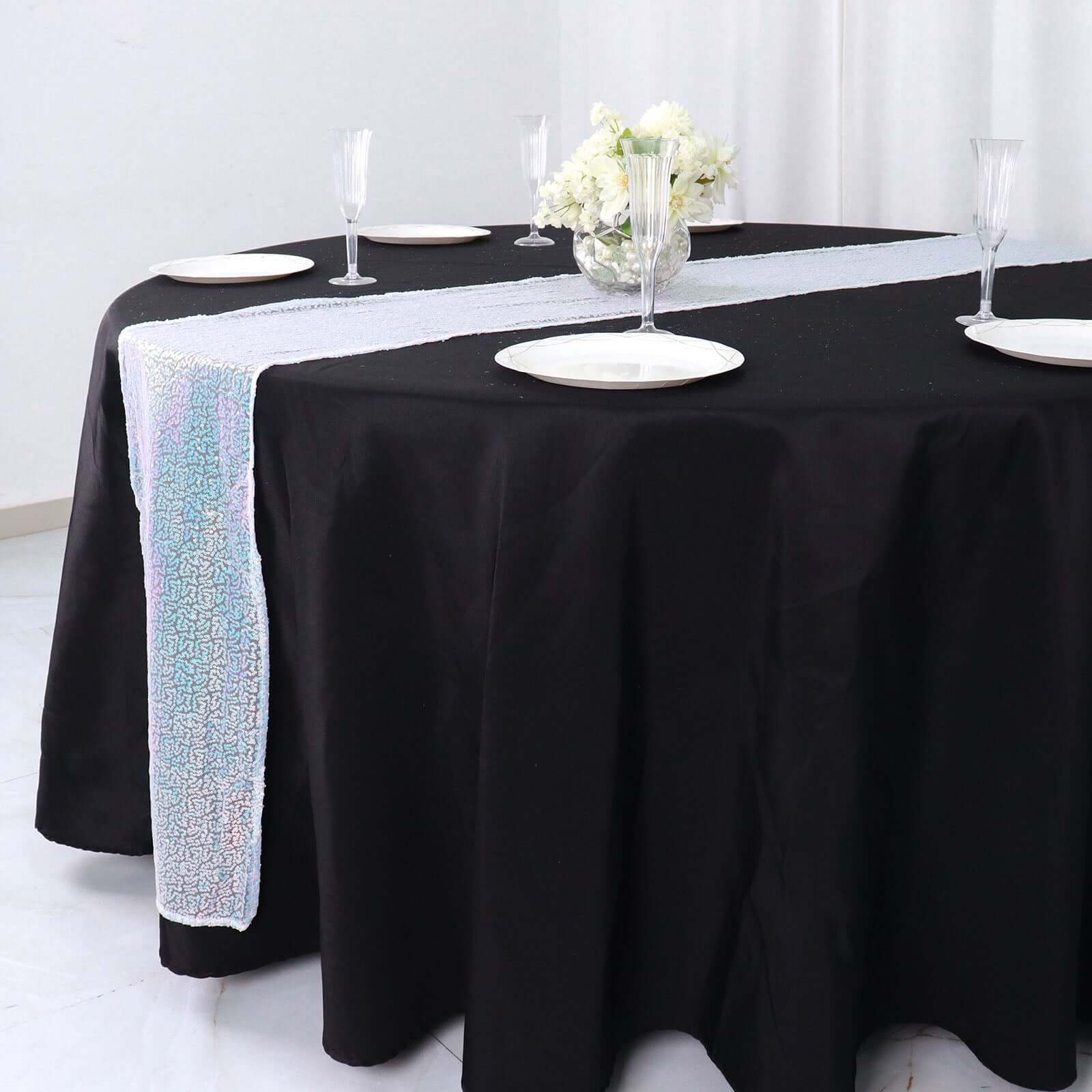 Sequin 12"x108" Table Runner Iridescent Blue - Glittering Design