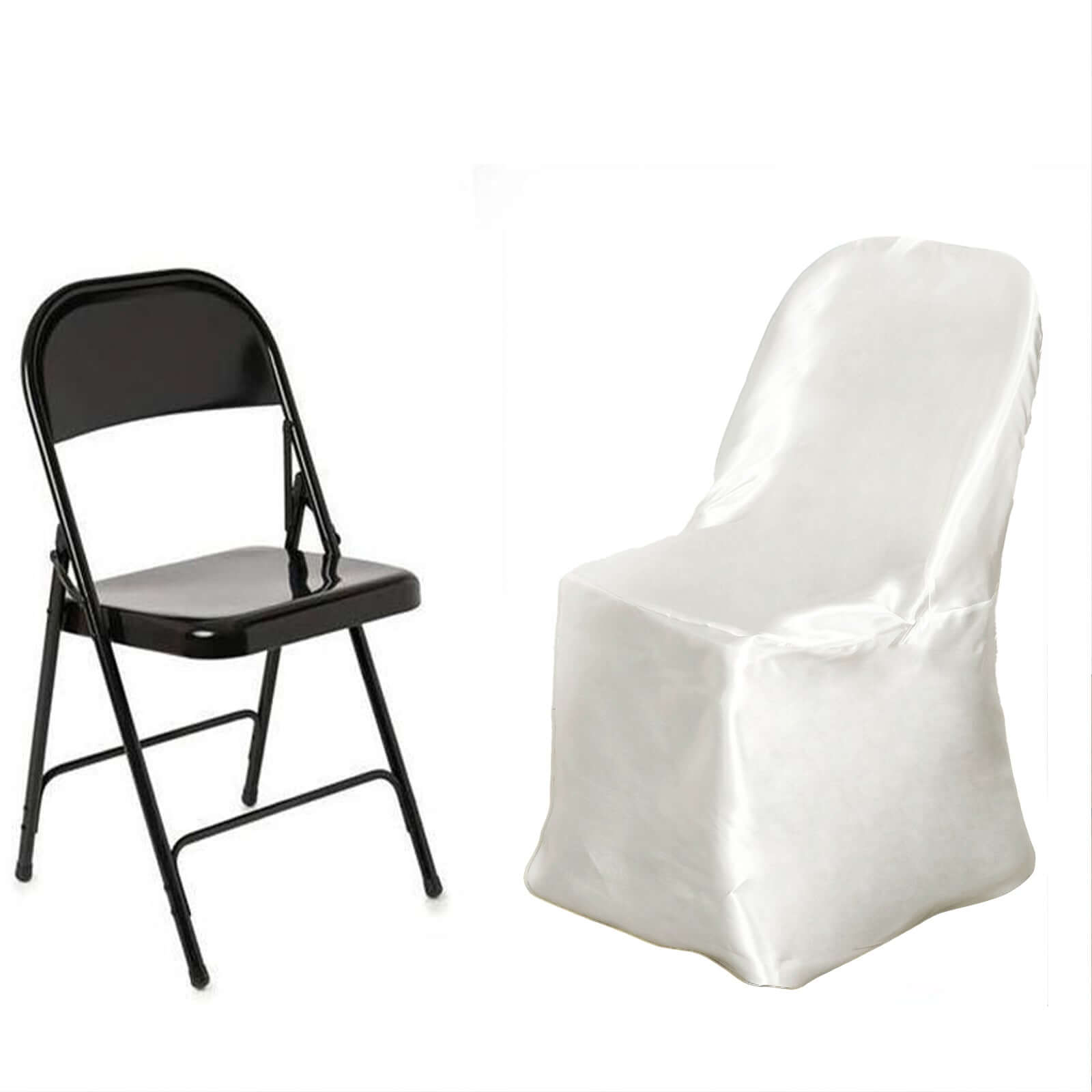 Satin Chair Covers for Folding Chairs Ivory with Glossy Sheen - Reusable Covers