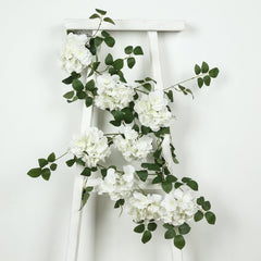 2-Pack Ivory Artificial Hydrangea Garland 5.5ft – Artificial Silk Floral Vine with Green Leaves