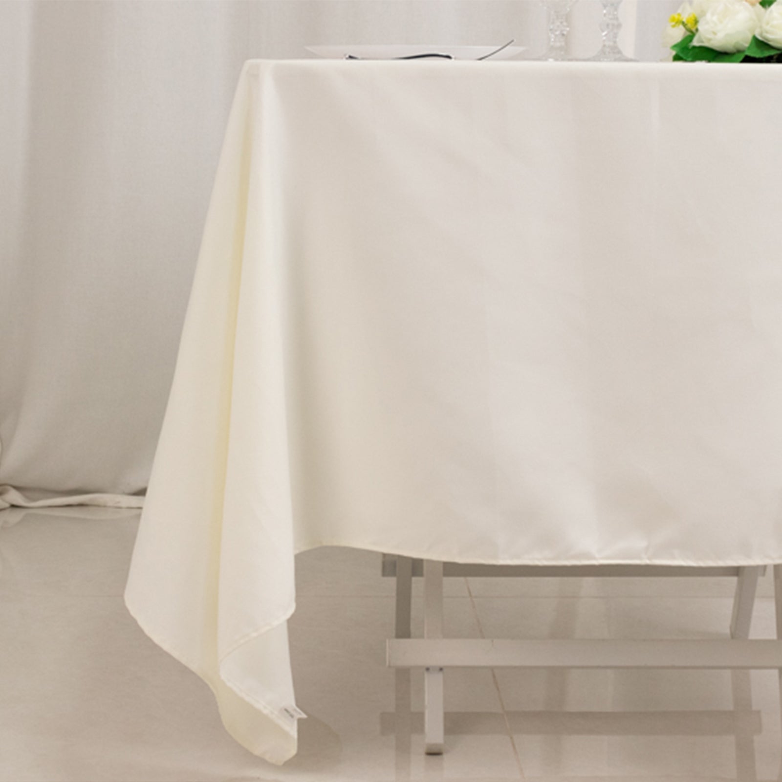 Cotton Blend 70"x70" Square Tablecloth Ivory - Wrinkle-Resistant Fabric Table Cover