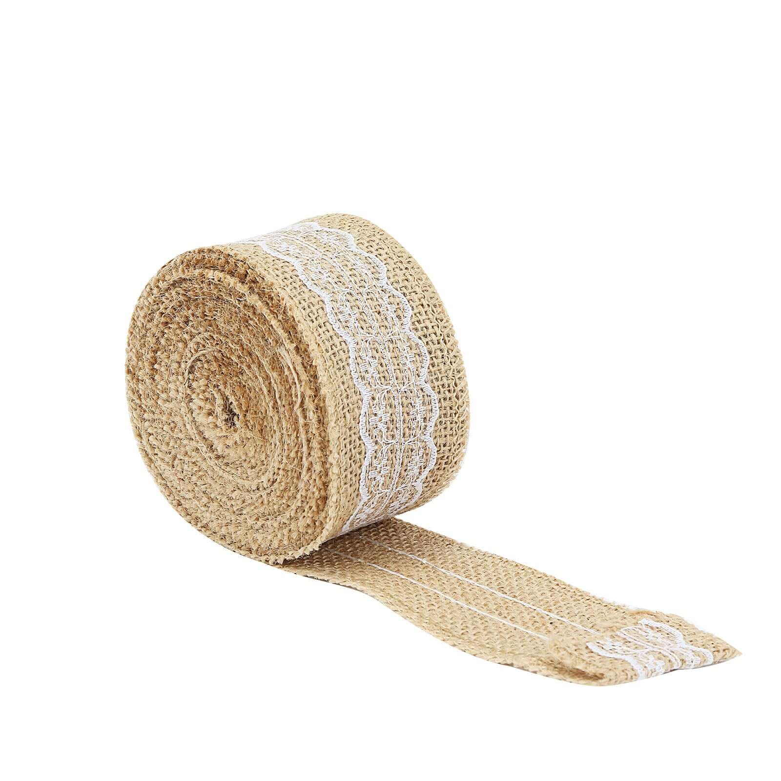 2" x 16FT Natural Jute Burlap Ribbon With Wavy Lace