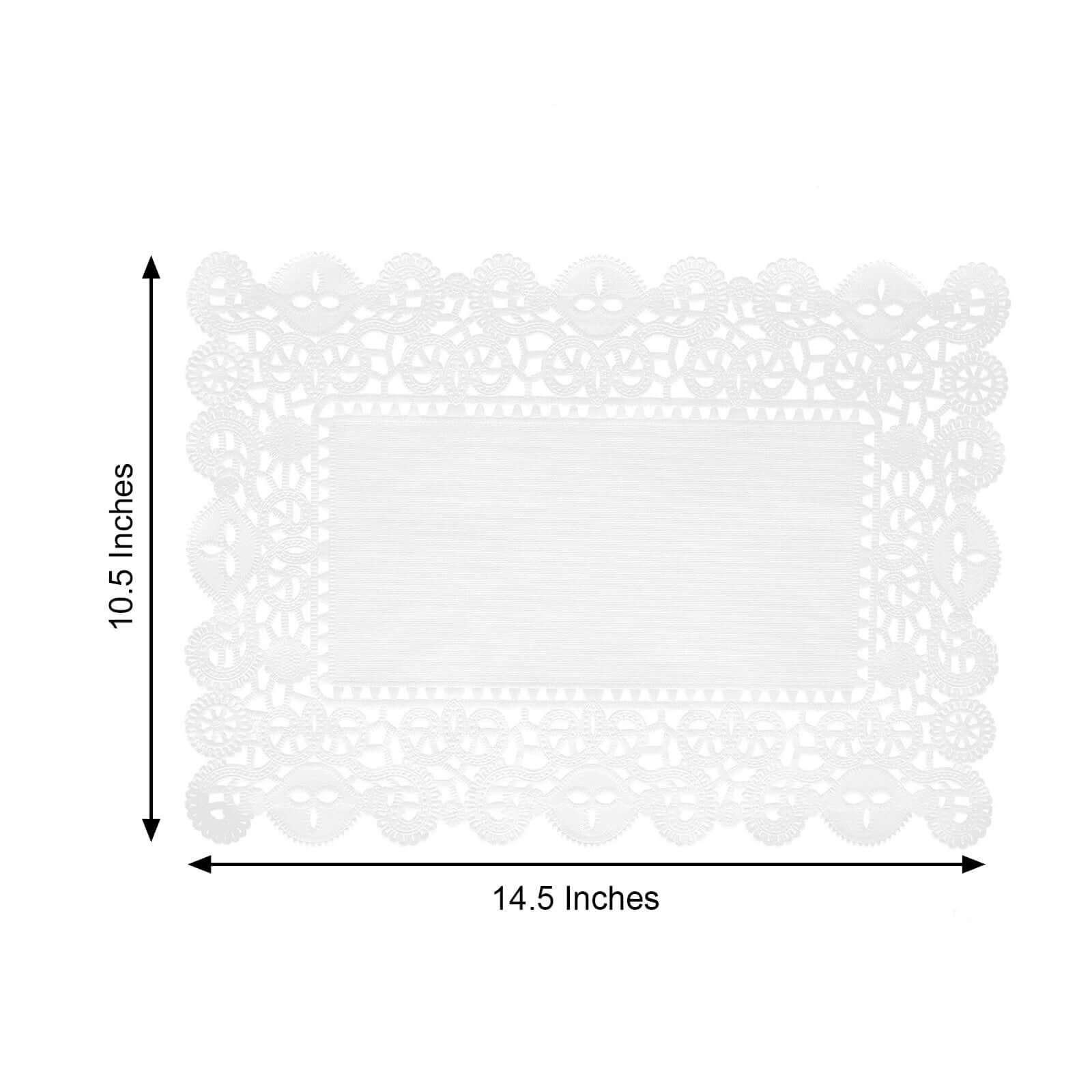 100 Pcs Paper 14"x10" Rectangle Placemats in White - Food Grade Lace Paper Doilies for Dessert Display & Table Decor