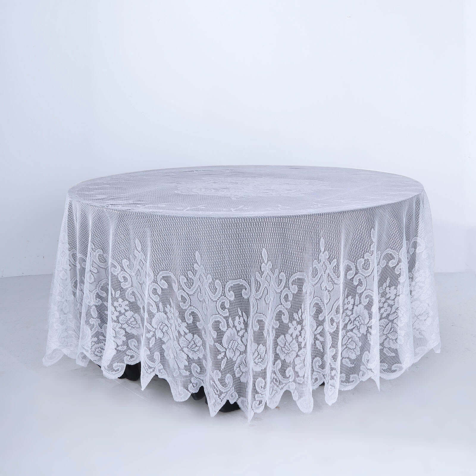 Lace 108" Round Tablecloth White - Premium Design for Formal Table Settings