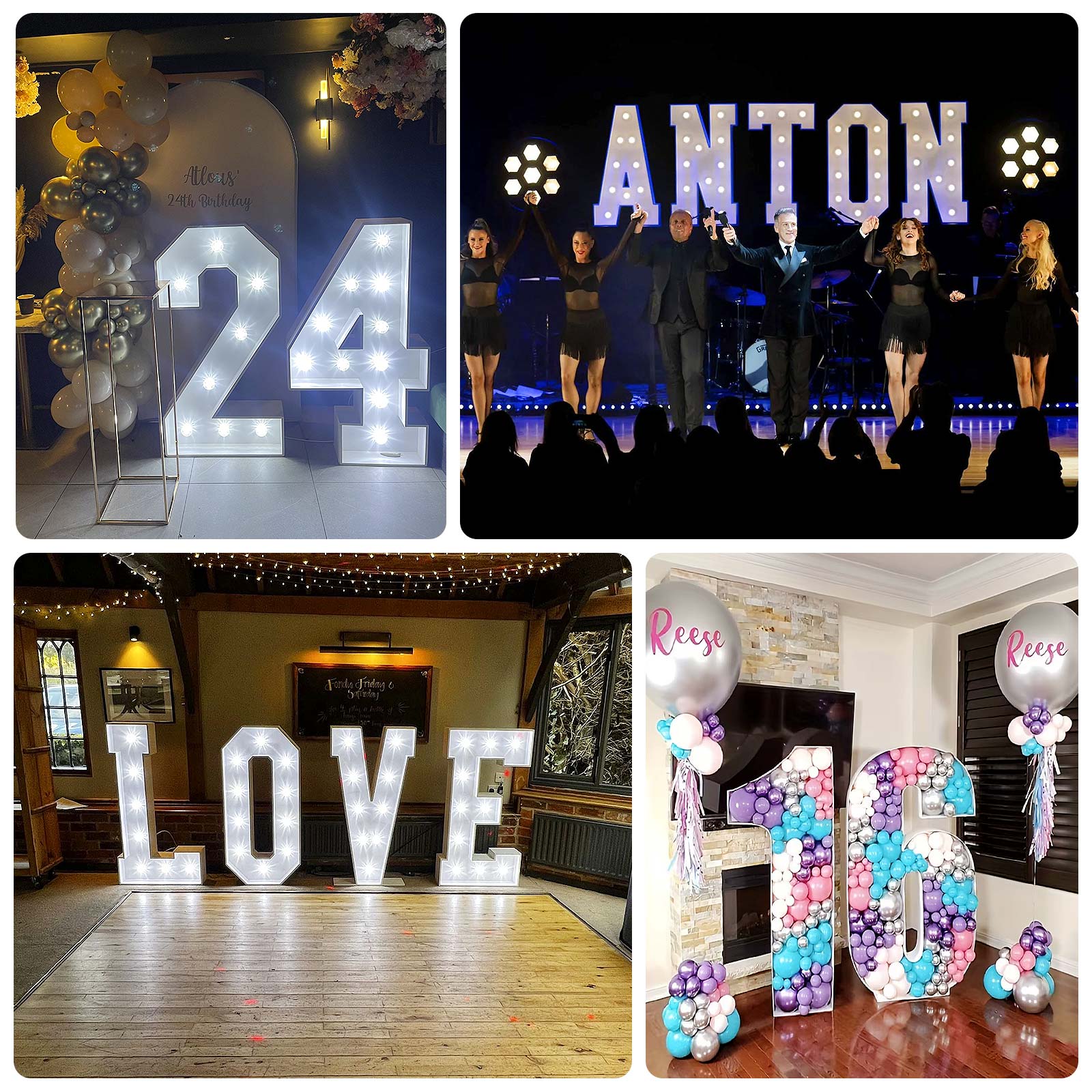 Giant LED Marquee Light Up Number "8", White 4ft Pre-Cut Foam Board with 10 Warm White Battery Operated LEDs, Glue Gun and Sticks