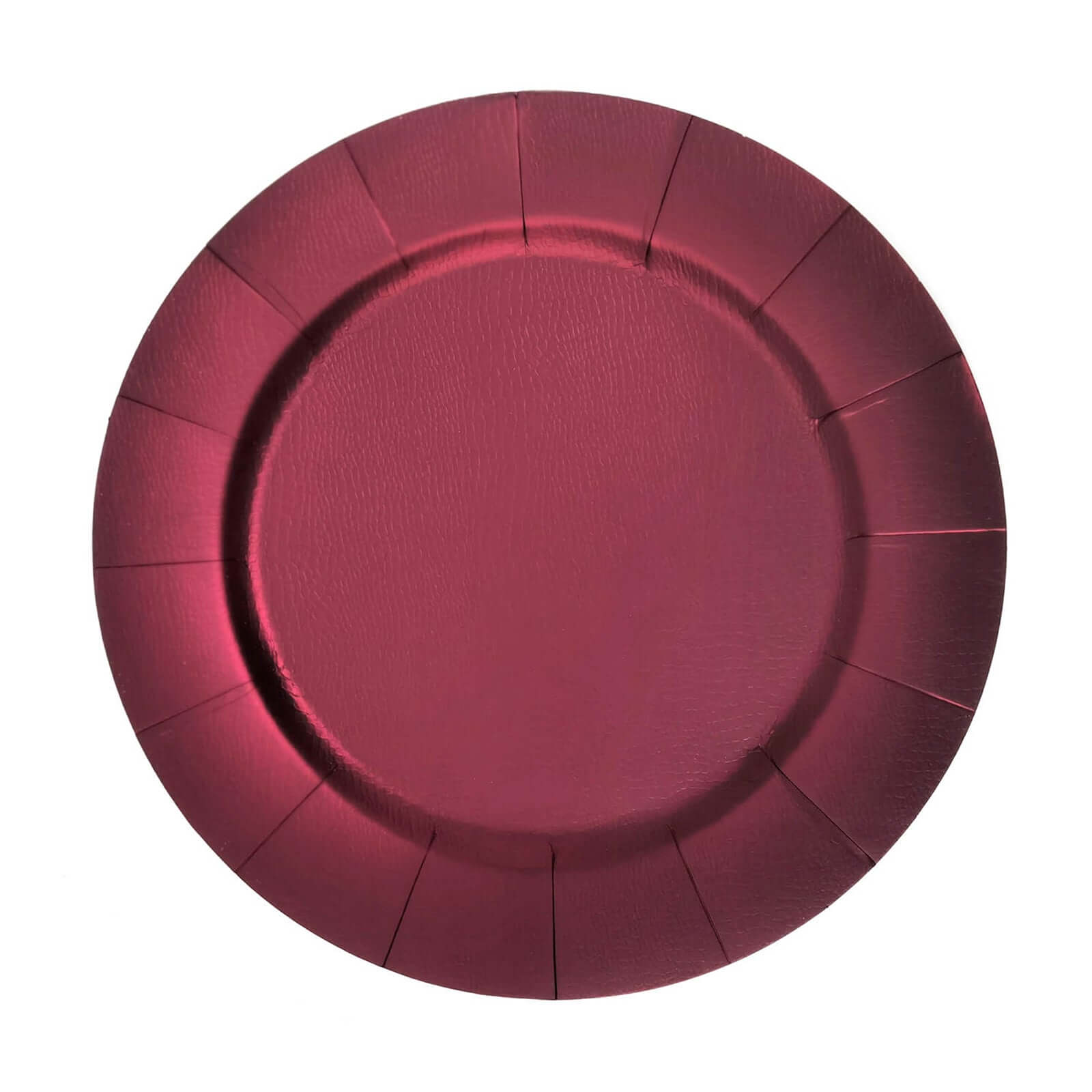 10-Pack Disposable Round Charger Plates in Burgundy with Leathery Texture - Durable 1100GSM Cardboard Placemats 13"