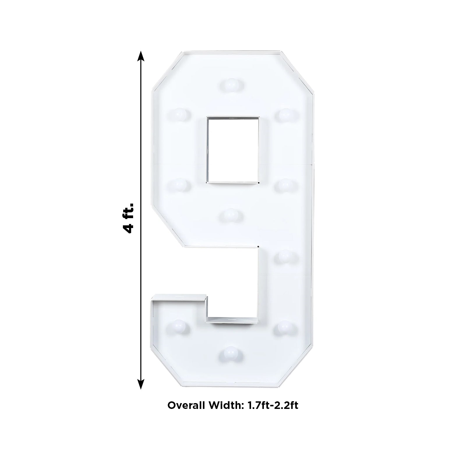 Giant LED Marquee Light Up Number "9", White 4ft Pre-Cut Foam Board with 10 Warm White Battery Operated LEDs, Glue Gun and Sticks