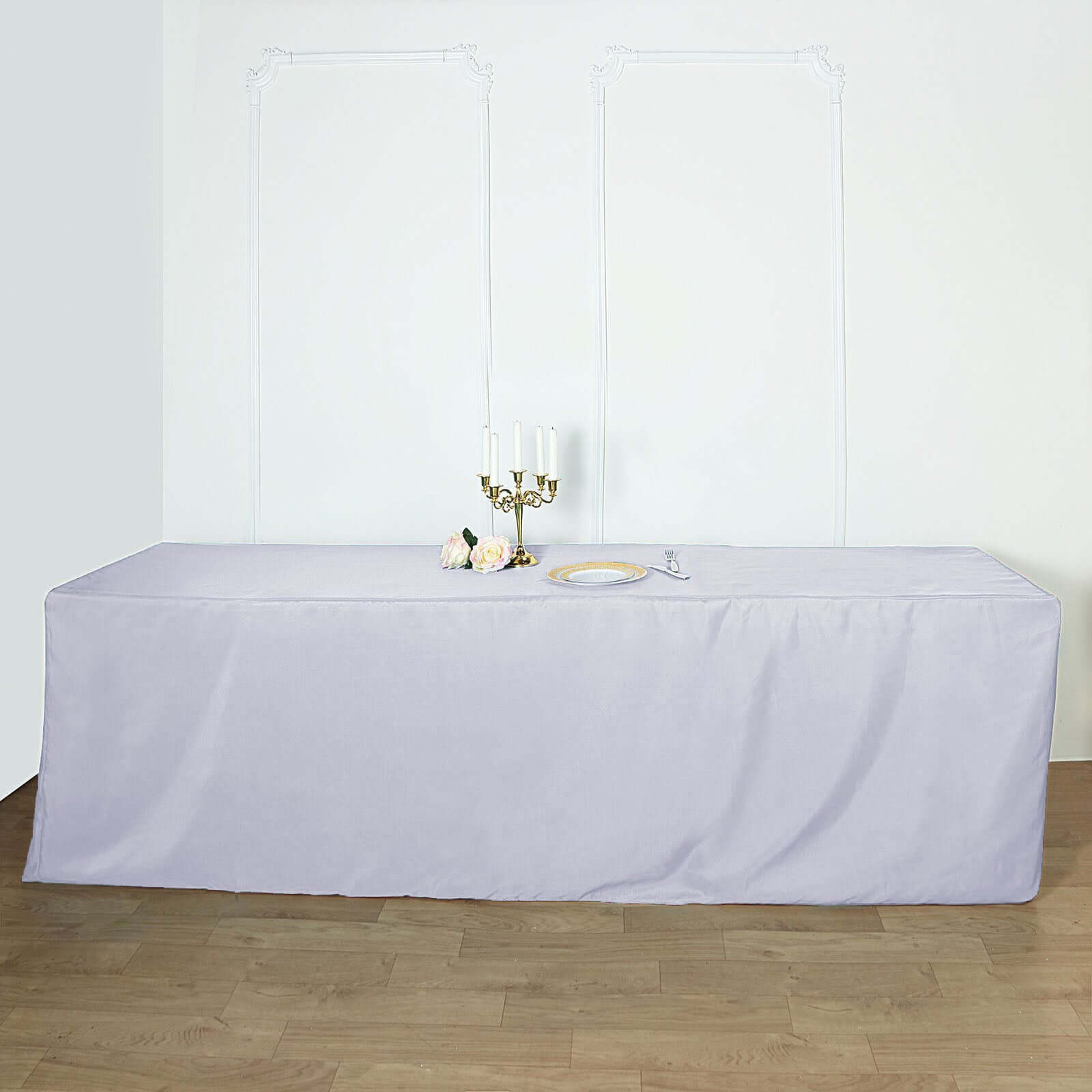 Fitted Polyester 96"x30" Rectangle Tablecloth White - Durable and Easy to Maintain Table Cover for Trade Shows, Catering & Events
