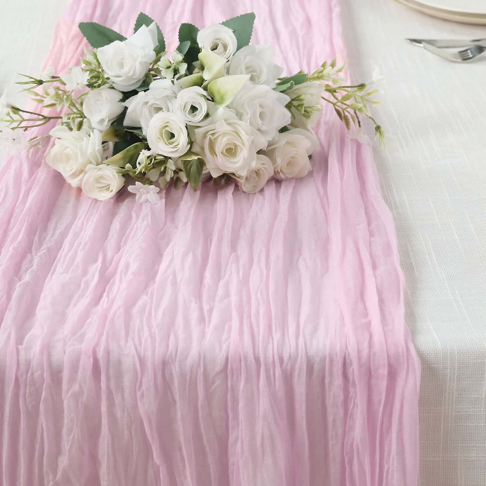 Gauze Cheesecloth 10ft Table Runner Pink - Rustic Boho Style