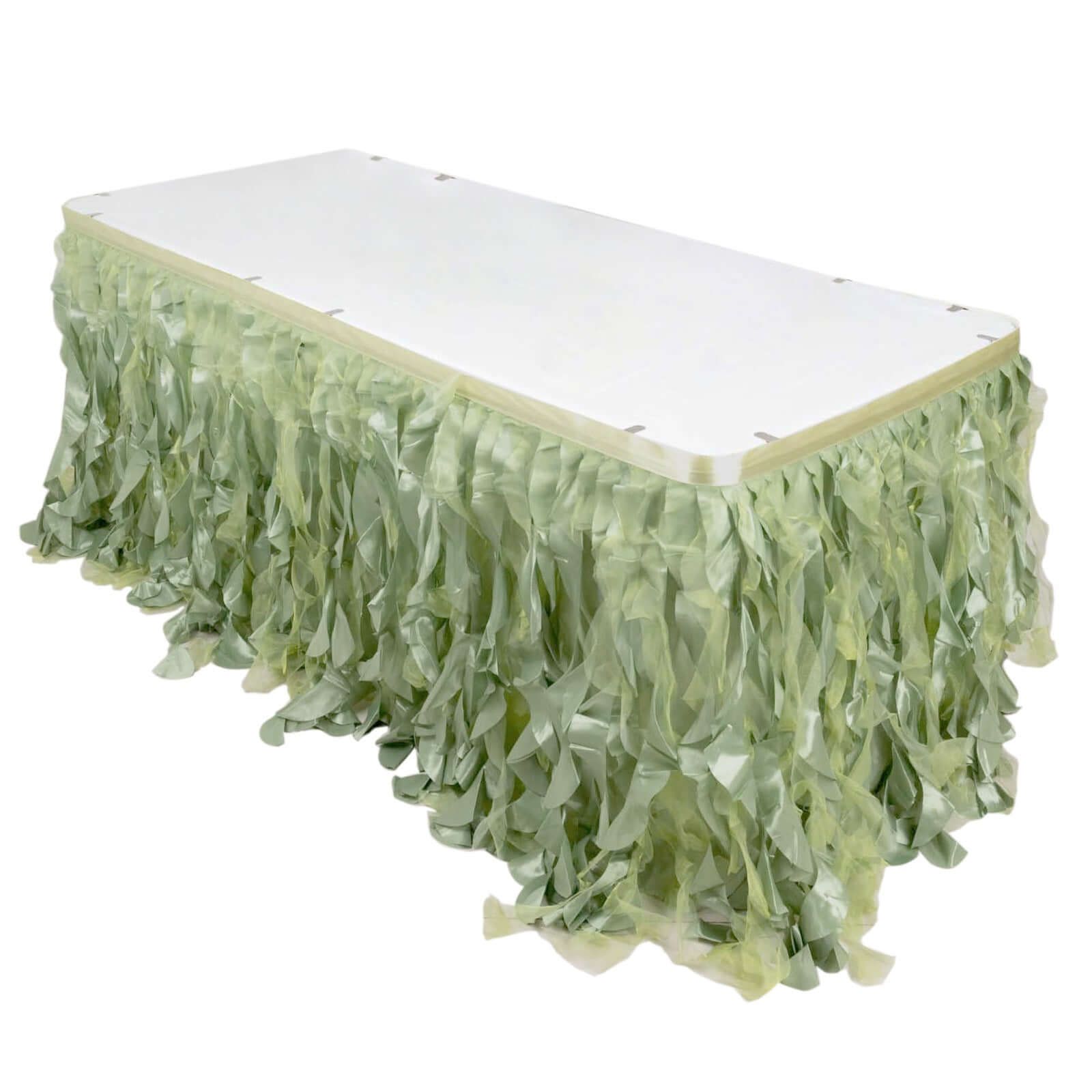 Taffeta 14ft Table Skirt Sage Green - Cascading Curly Willow Style Table Cover