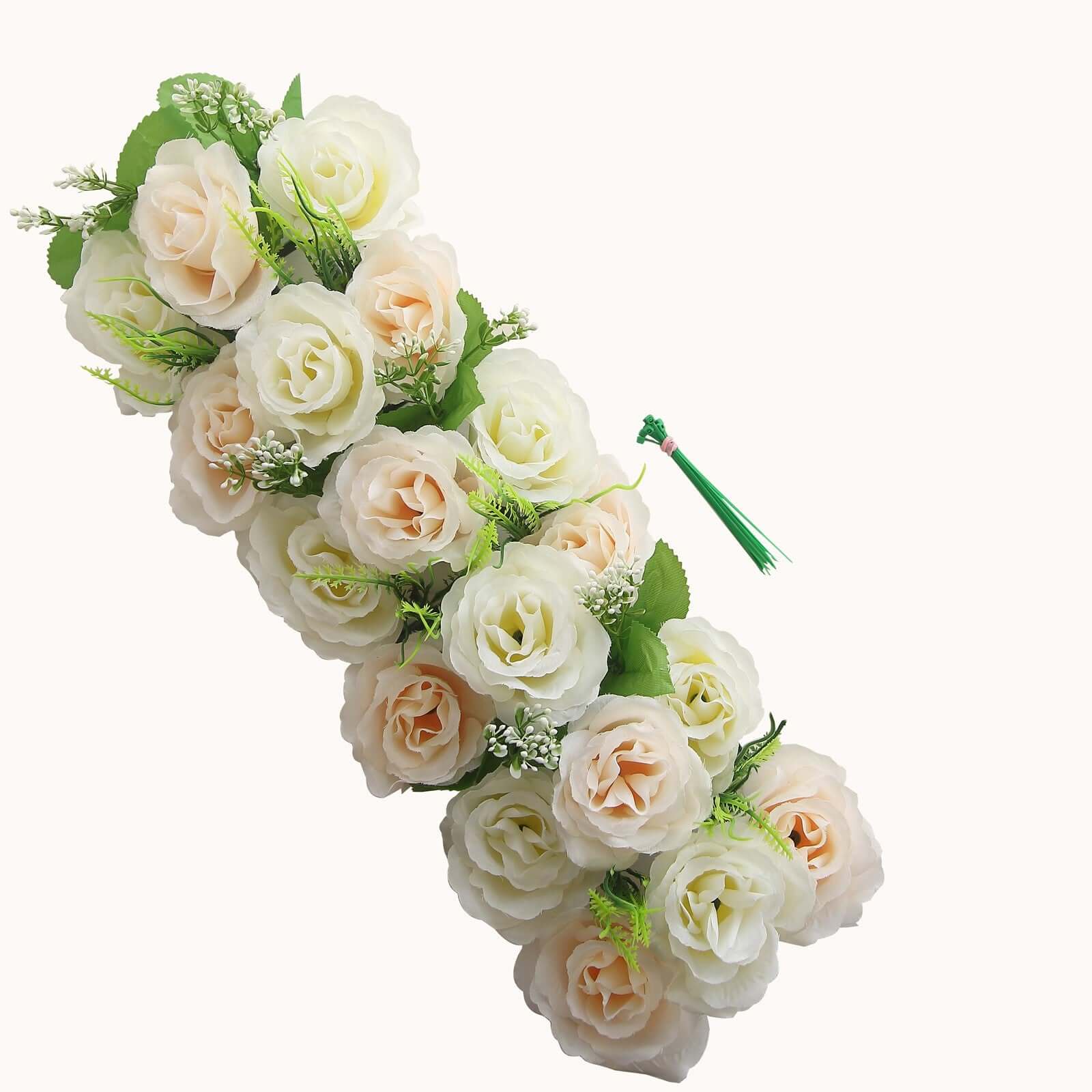 6 Pack Cream Ivory Silk Rose Flower Panel Table Runner, Artificial Floral Arrangements Wedding Table Centerpiece - 20"x8"