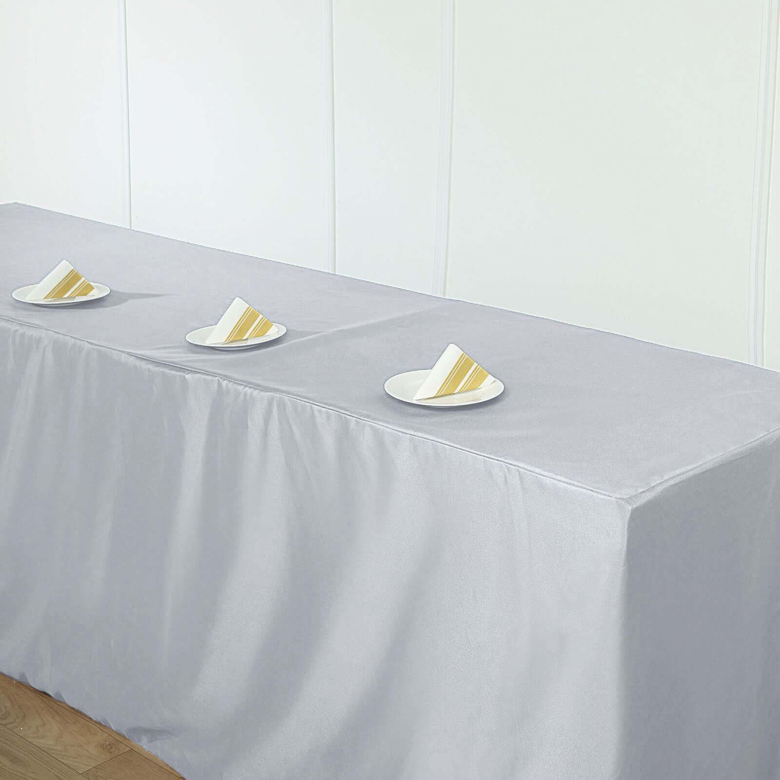 Fitted Polyester 96"x30" Rectangle Tablecloth White - Durable and Easy to Maintain Table Cover for Trade Shows, Catering & Events