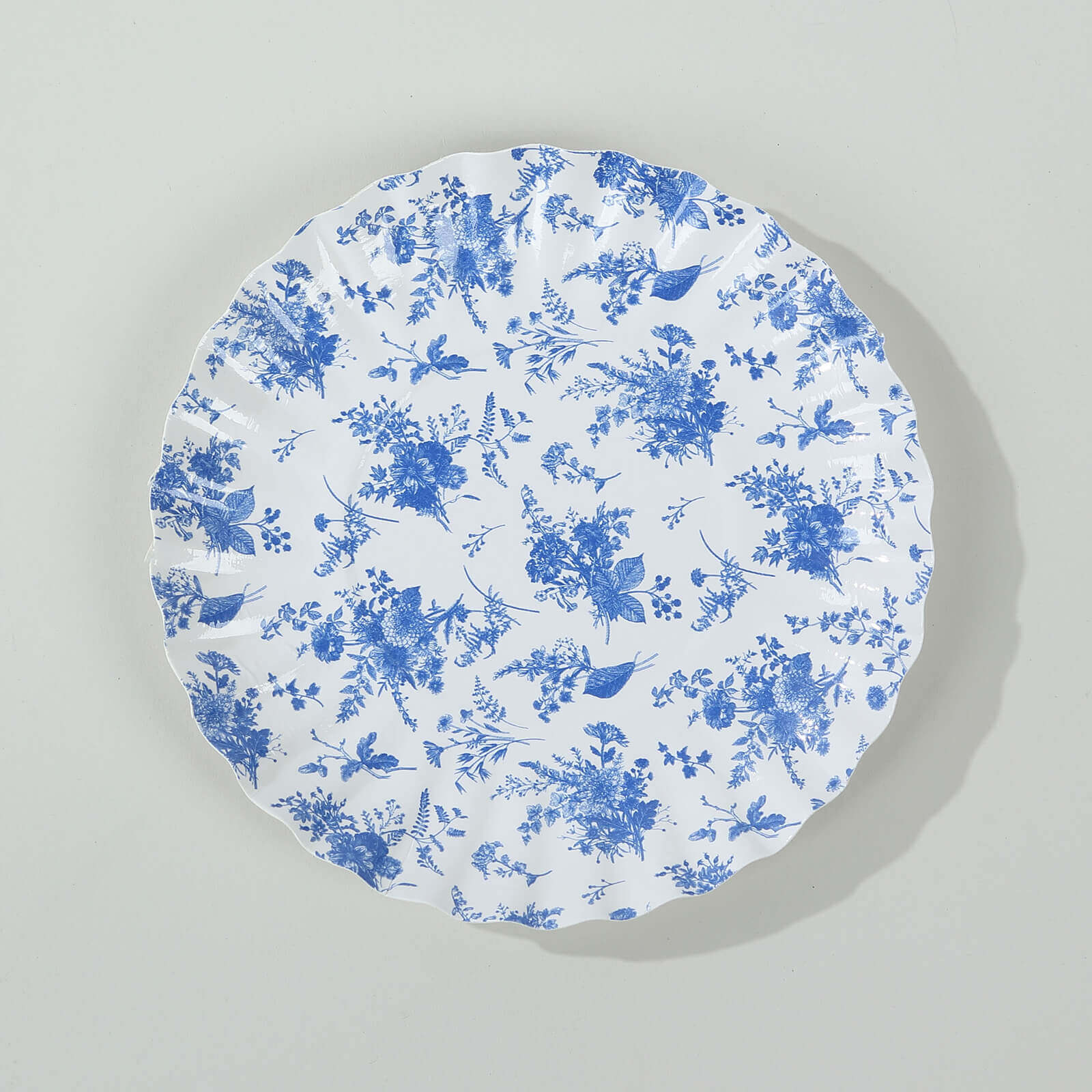 100-Pack Paper 3.5" Round Plates in White with Blue French Toile Design & Scalloped Rim - Disposable Mini 250GSM Dessert Party Plates for Tapas, Appetizers & Finger Foods