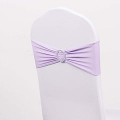5 Pack Stretch Spandex Chair Sashes Lavender Lilac - Reusable Chair Bands with Silver Diamond Ring Slide Buckle 5"x14"