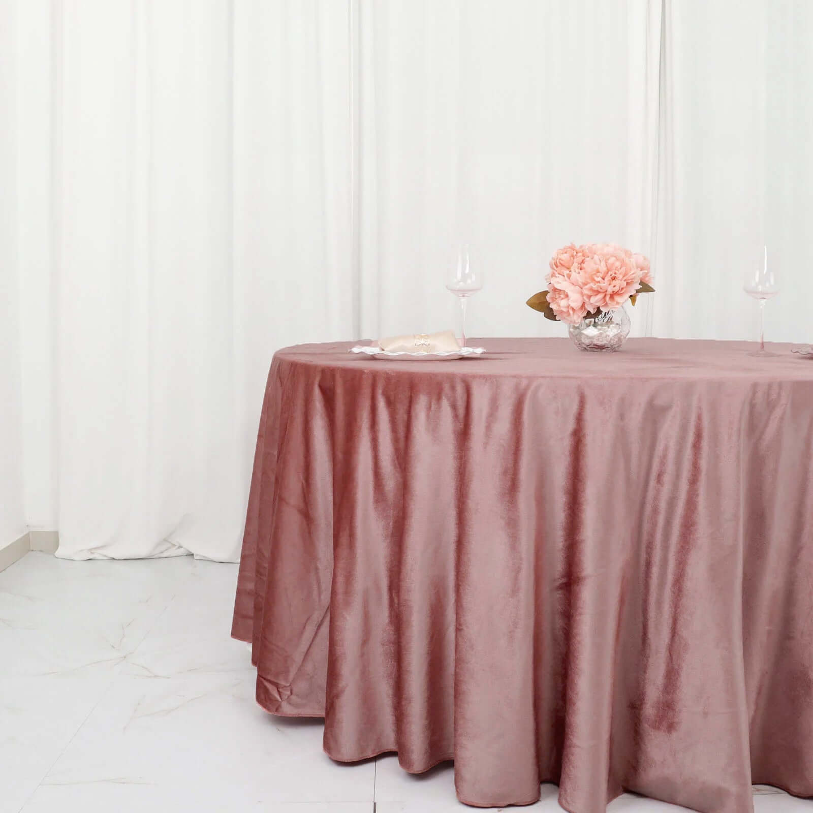 Premium Velvet 120" Round Tablecloth Dusty Rose - Reusable Soft & Seamless Table Cover