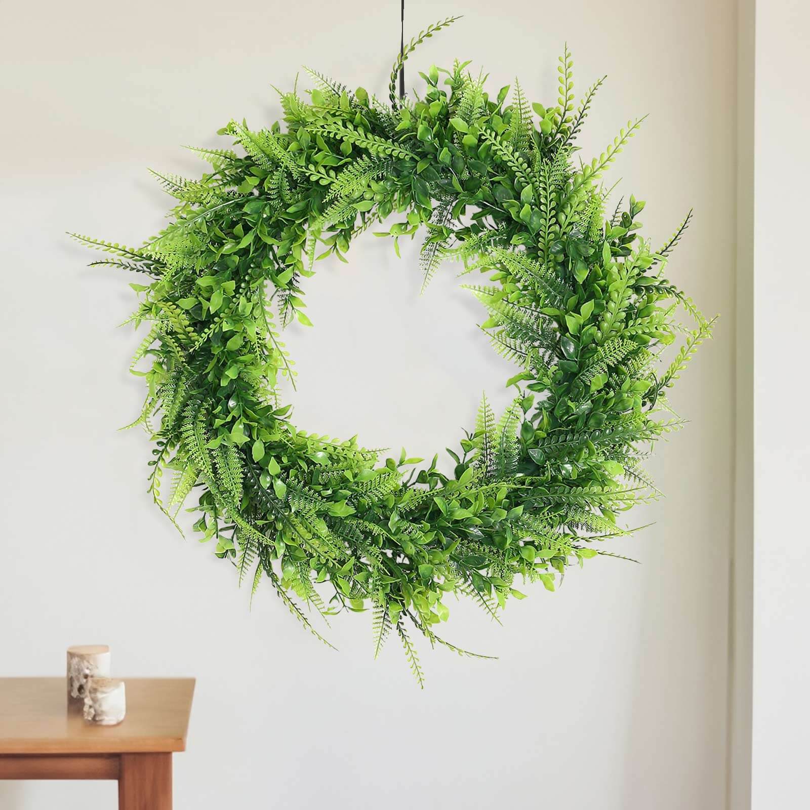2 Pack 22" Green Artificial Lifelike Boxwood Fern Mix Spring Wreaths