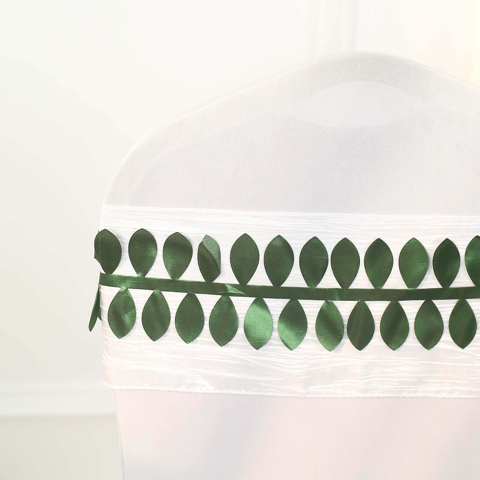 Taffeta Ribbon Sash with 4" Leaf Petal Design Green 50ft - Sophisticated Artificial Fabric Garland