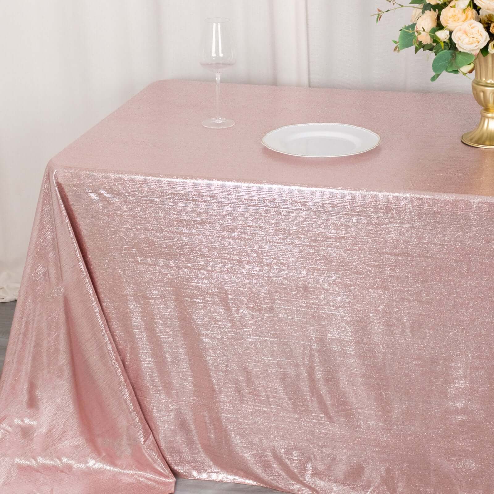 Sequin Dots Polyester 90"x132" Rectangle Tablecloth Shimmering Rose Gold - Seamless, Glittering & Wrinkle Free Table Cover