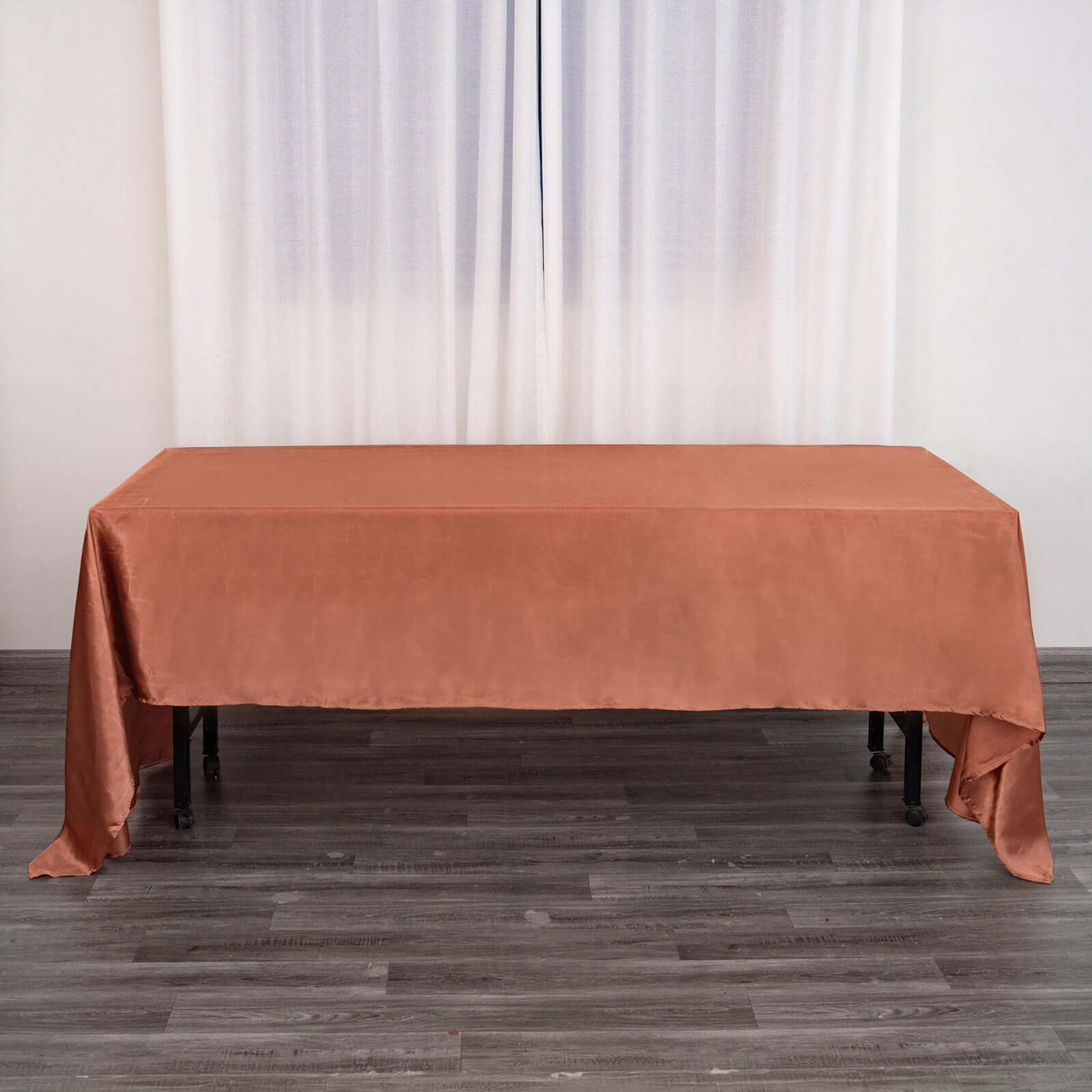 Satin Rectangular 60"x126" Tablecloth Terracotta (Rust) - Smooth and Lustrous Table Cover