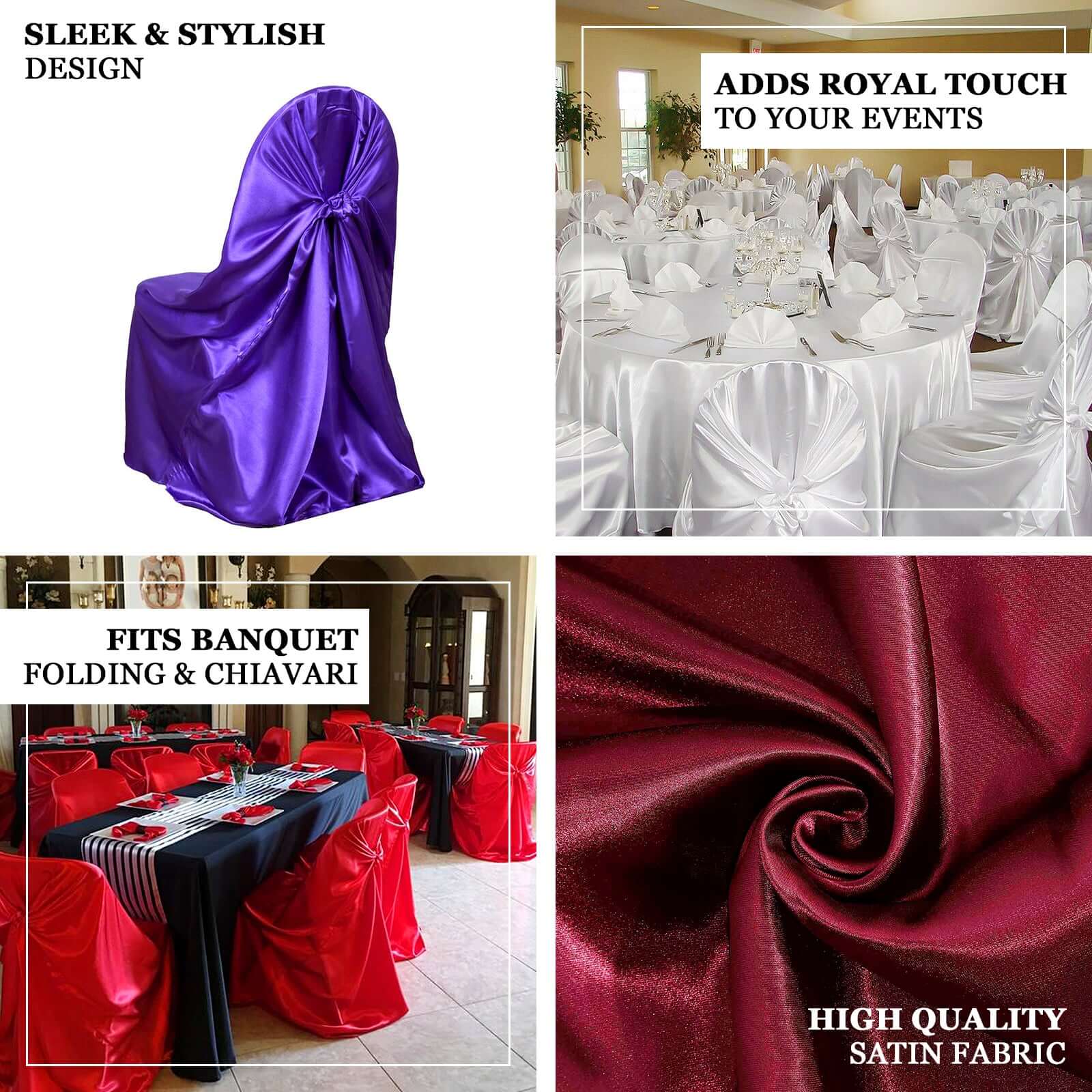 Satin Chair Cover Self-Tie Universal Design Beige - Durable Slip-On Cover for Folding, Dining, Banquet & Standard Chairs