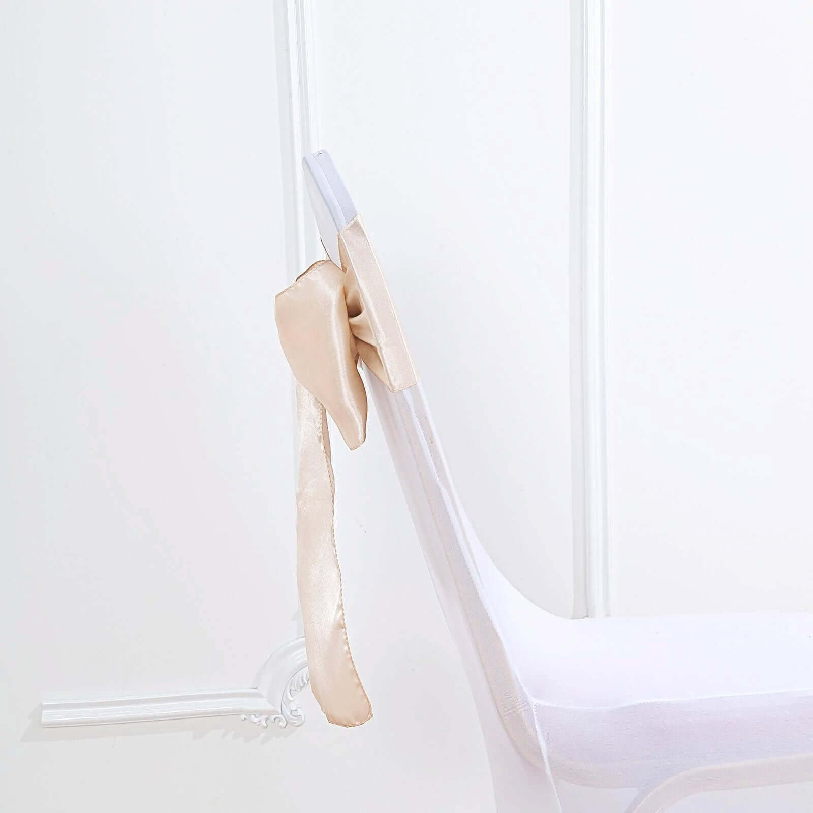 5 Pack Satin Chair Sashes Beige - Durable Chair Bows with Shiny Finish 6"x106"