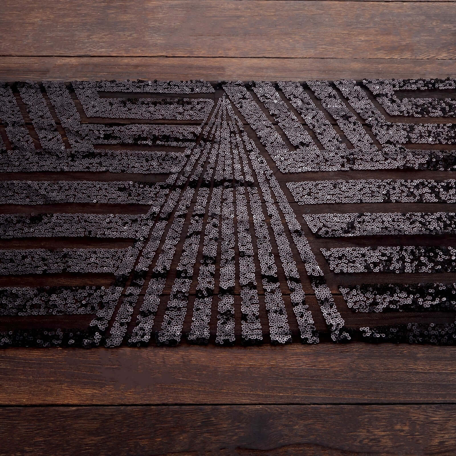 Sequin 12"x108" Table Runner Black - Diamond Glitz Design