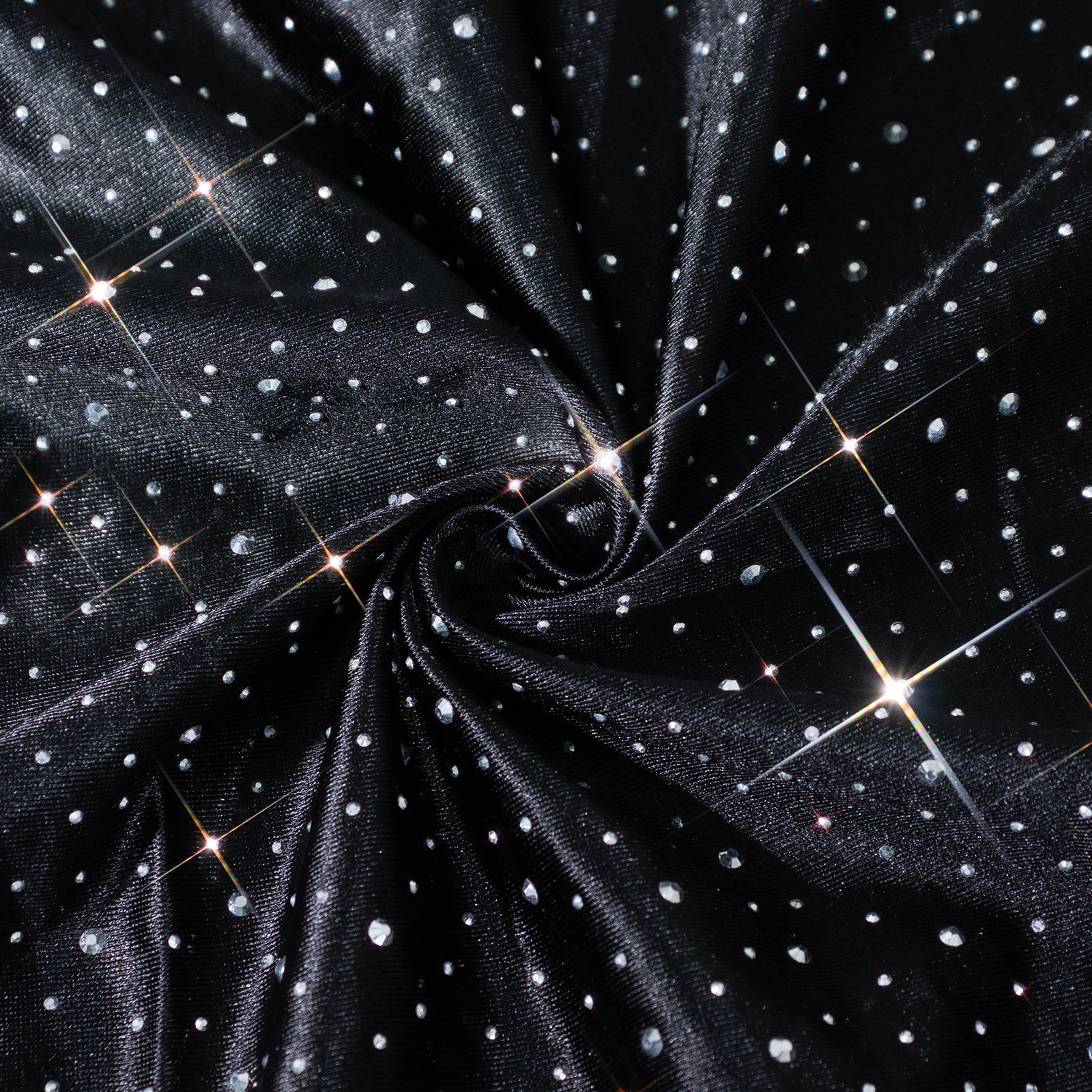 Scuba Rectangular Tablecloth 90"×156" Black with Rhinestone Accents – Seamless, Wrinkle-Free, Stain-Resistant Event Linen