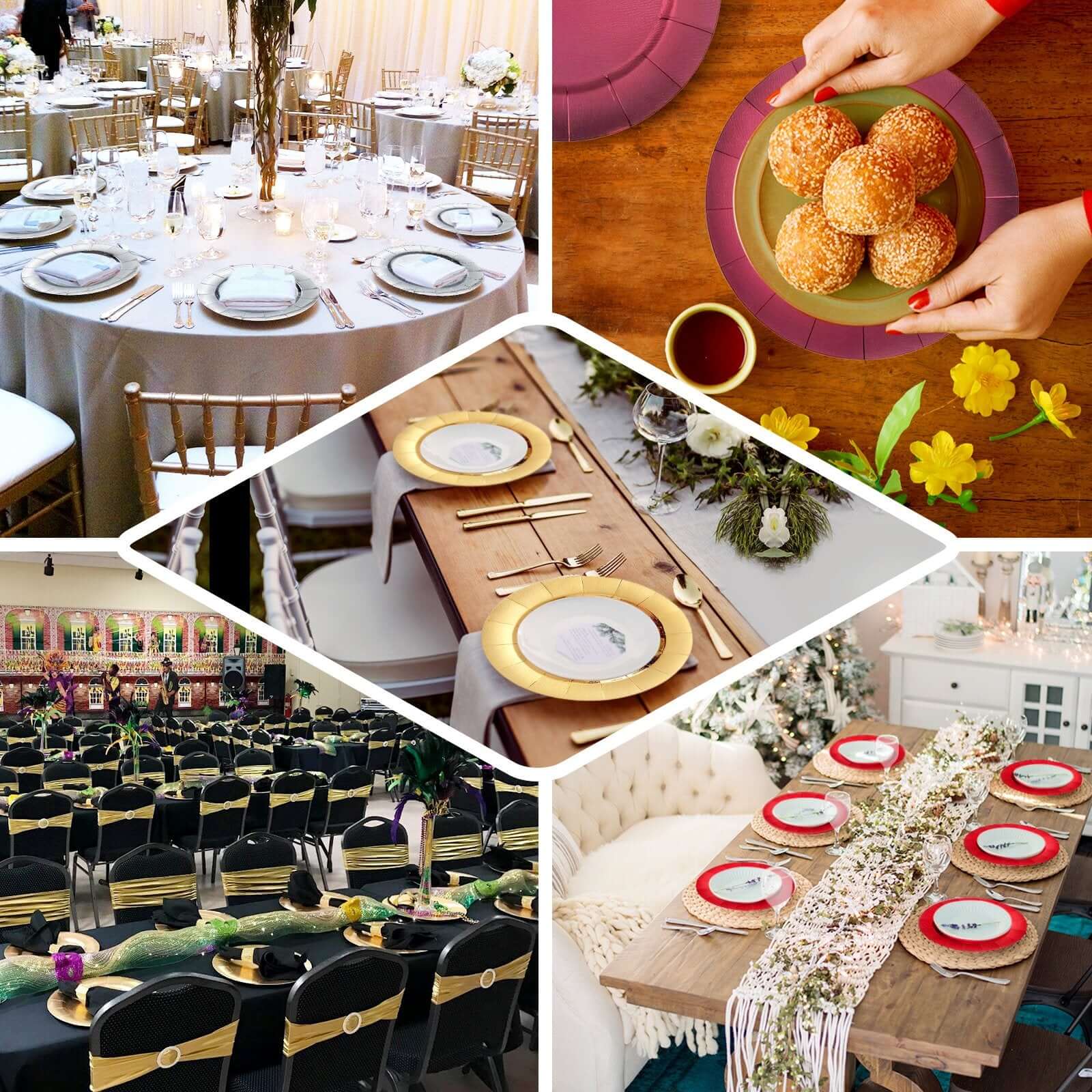 10-Pack Disposable Round Charger Plates in Champagne with Leathery Texture - Durable 1100GSM Cardboard Placemats 13"