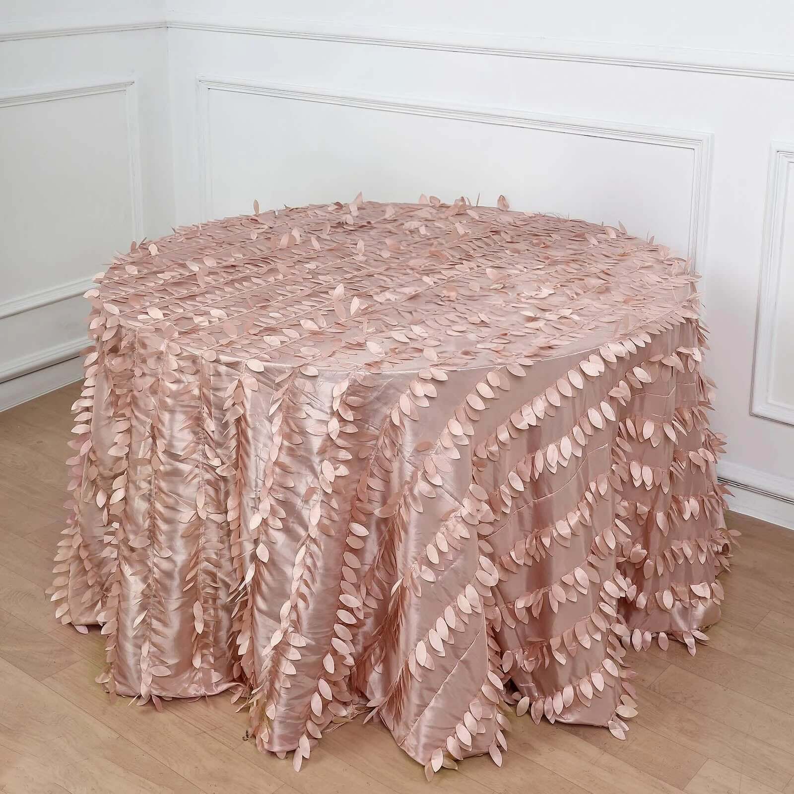 Taffeta 120" Round Tablecloth Dusty Rose | 3D Leaf Petal Design Seamless Table Cover