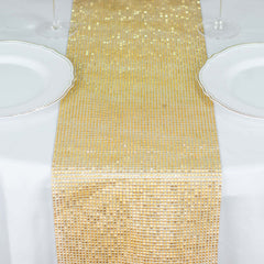 Crystal Rhinestone 10"x108" Table Runner Gold - Luxe Shiny Diamond Mesh Bling Table Runner Roll