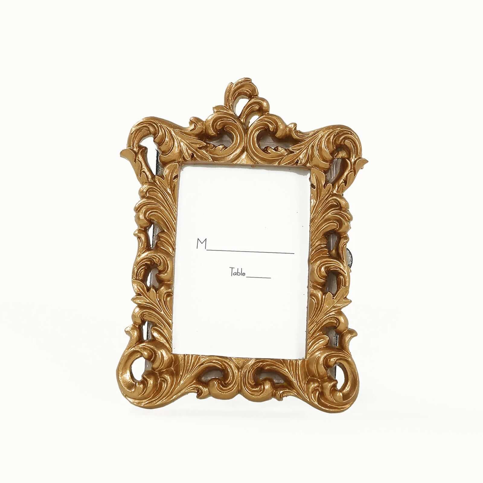 4-Pack Picture Frames Gold Resin Vintage Ornate Design Rectangle - Mini Photo Frame Wedding Place Card Holders & Party Favors 4"x3"
