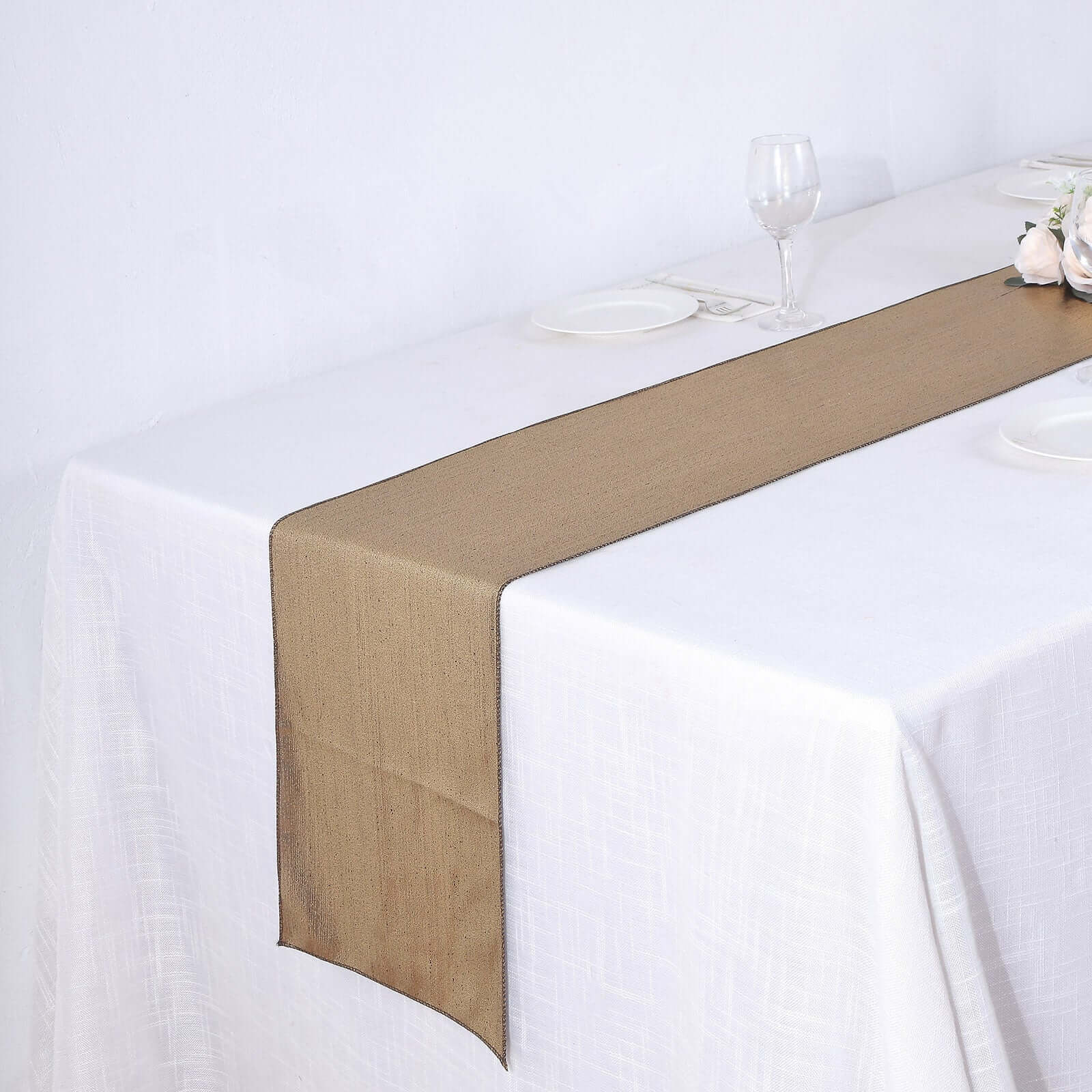 Polyester 12"x108" Table Runner Antique Gold Shimmer Sequin Dots - Wrinkle-Free Finish Table Linen