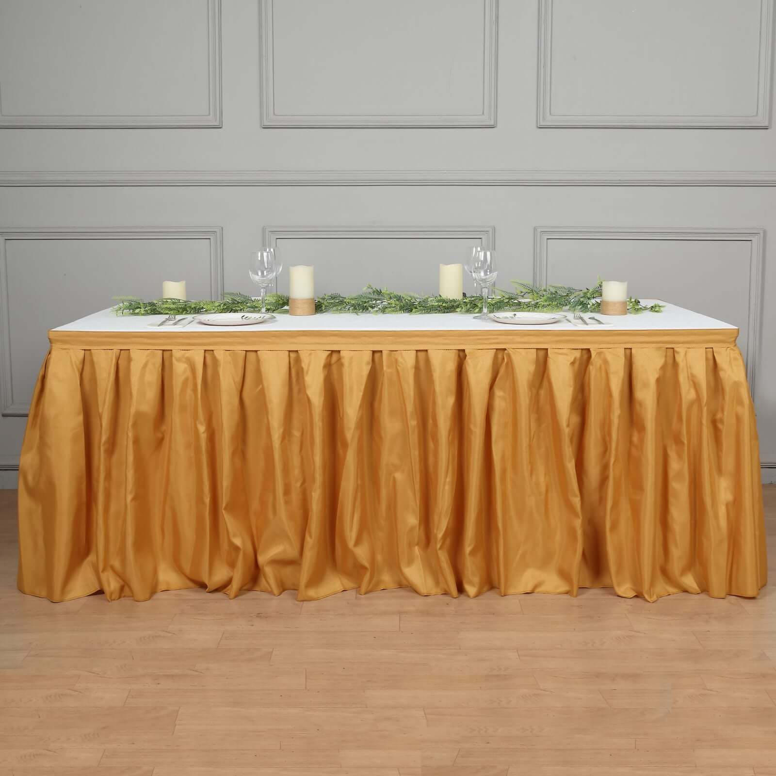 Polyester 14ft Table Skirt Gold - Classic Pleated Design for Weddings & Events