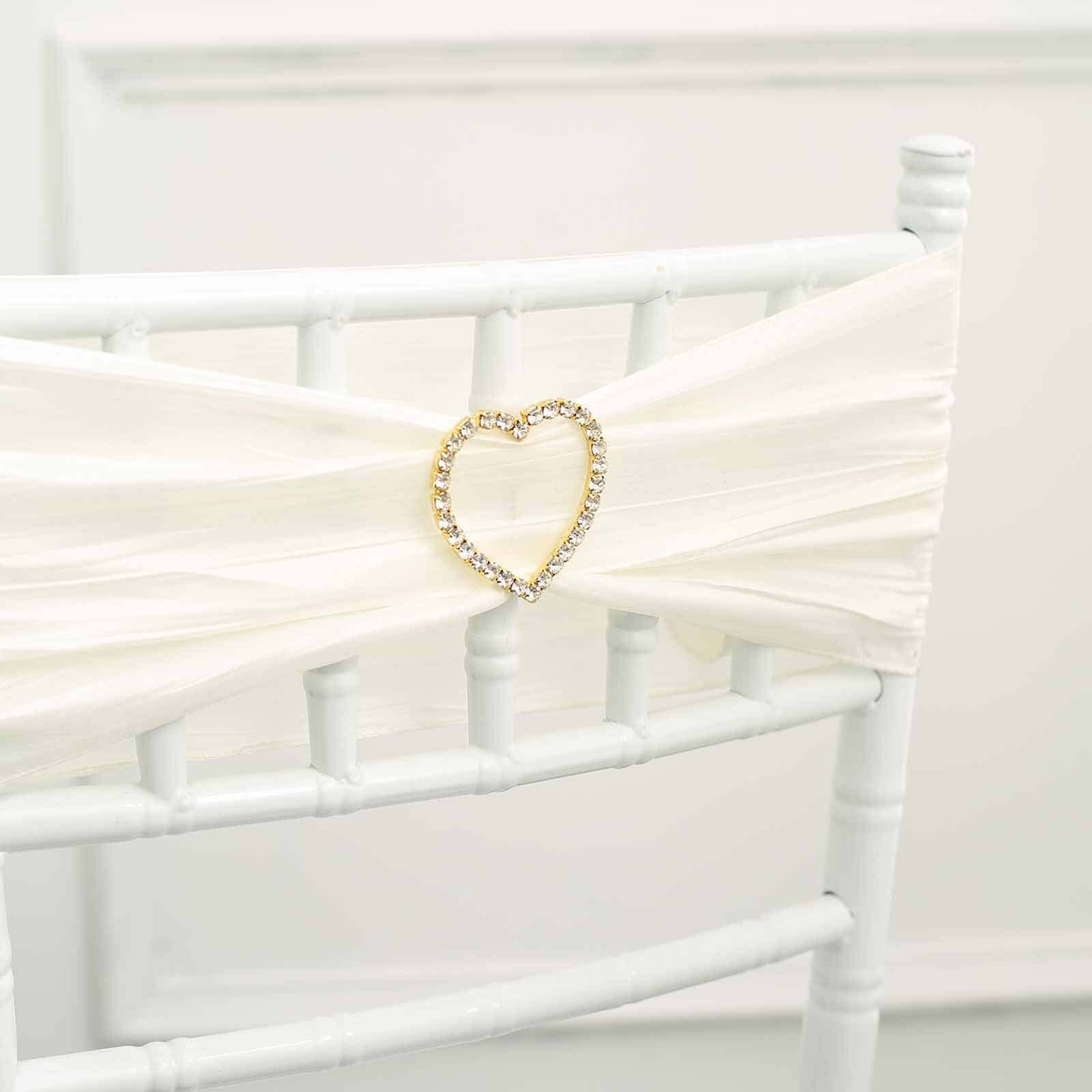 Rhinestone Chair Sash Band Buckle Gold 2" Heart Metal - Glittering Diamond Accent for Weddings & Special Events