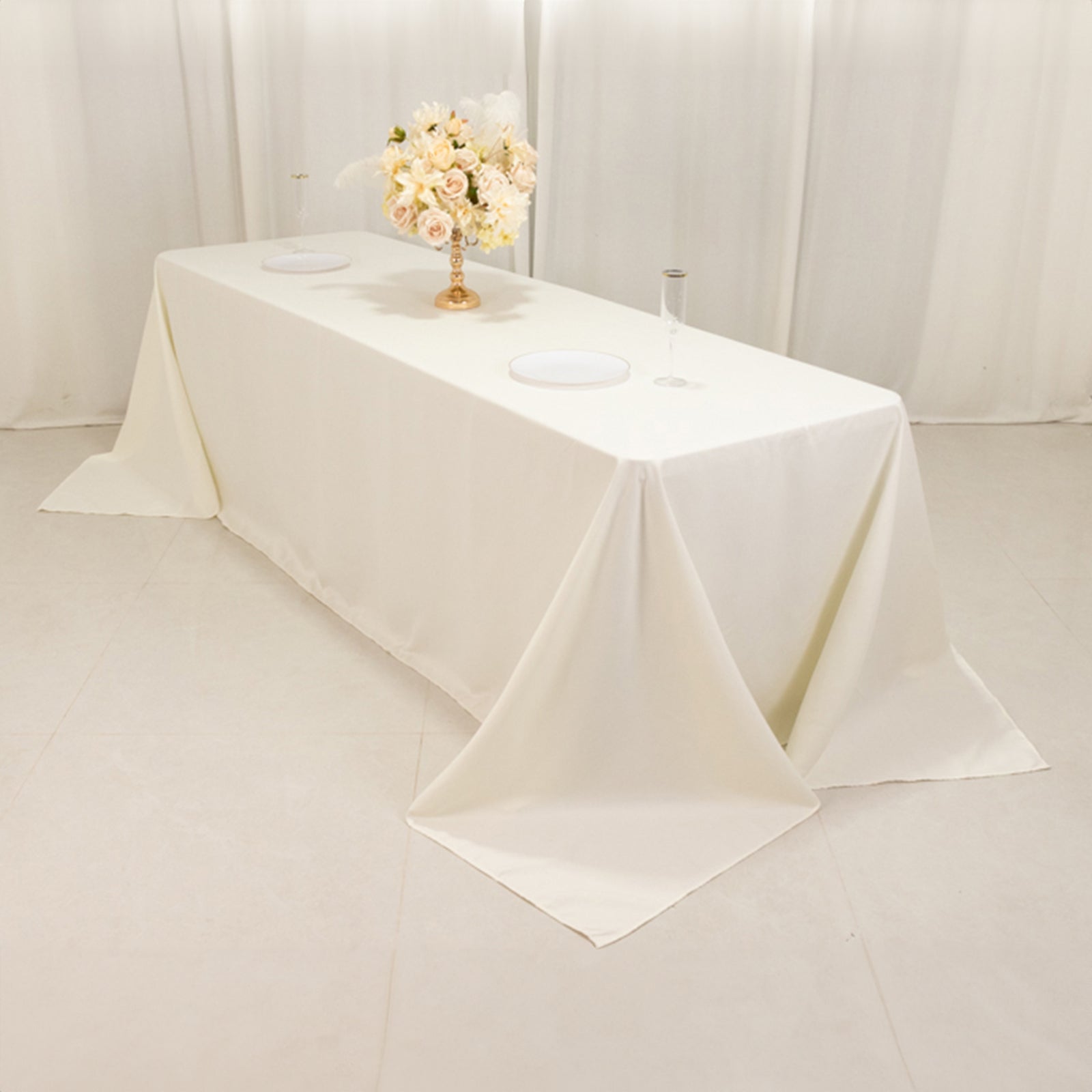 Cotton Blend 90"x156" Rectangle Tablecloth Ivory - Seamless Wrinkle-Resistant Table Cover