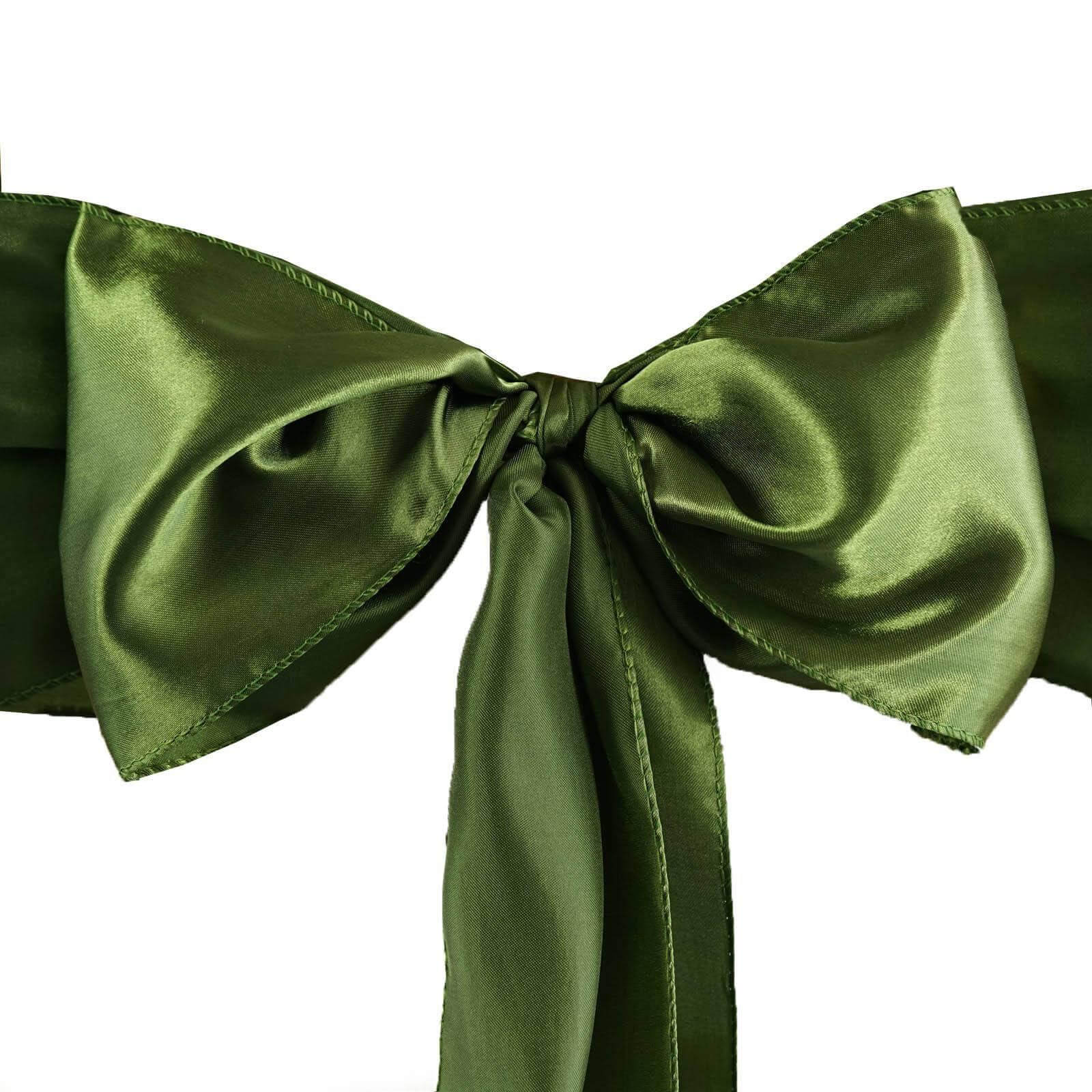 5 Pack Satin Chair Sashes Olive Green - Durable Chair Bows with Shiny Finish 6"x106"