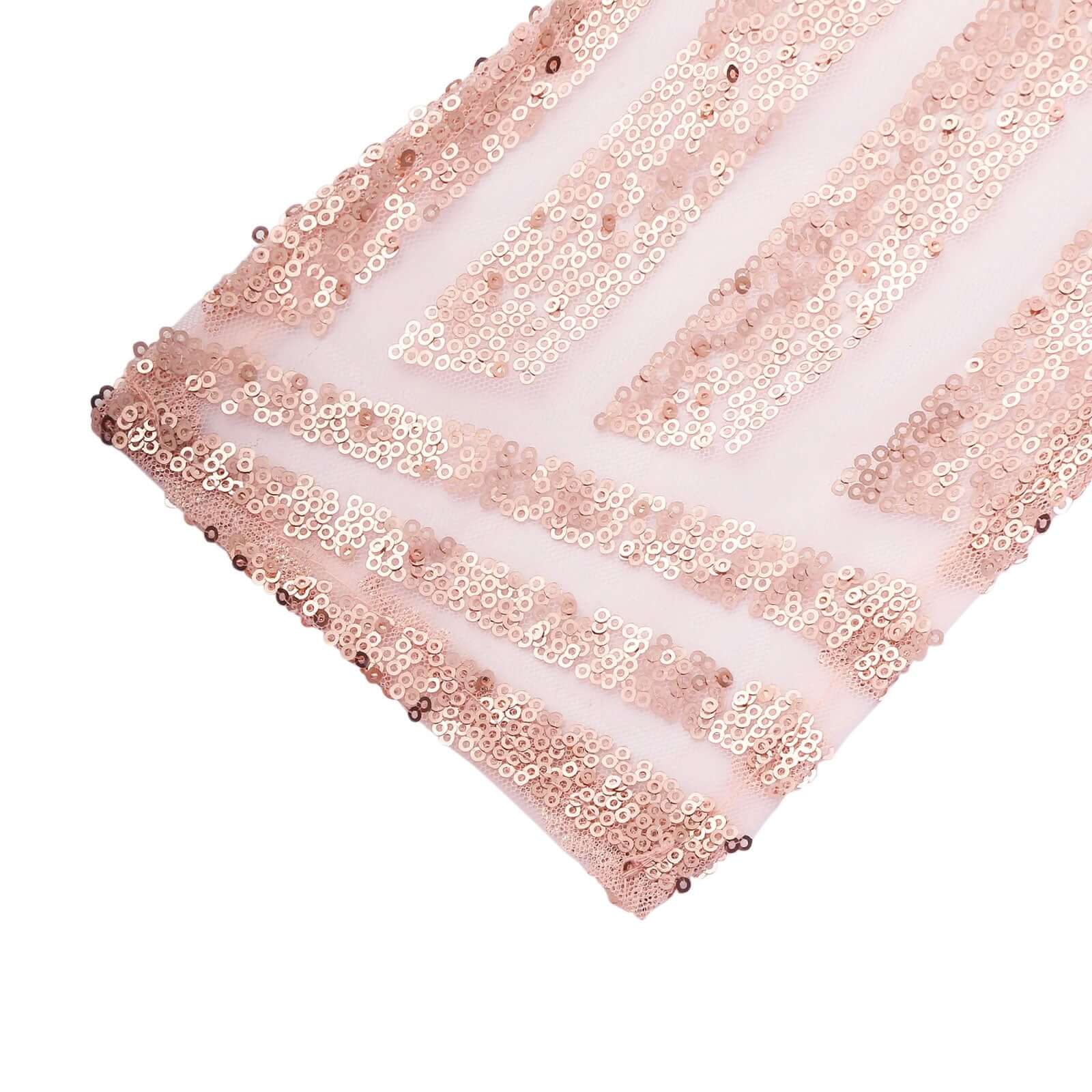 5 Pack Glitz Sequin Chair Sashes with Geometric Diamond Design 6"x88" Rose Gold