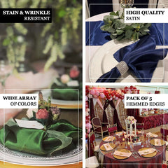 5 Pack Satin 20"x20" Napkins Purple - Luxurious Shine & Smooth Dinner Napkins