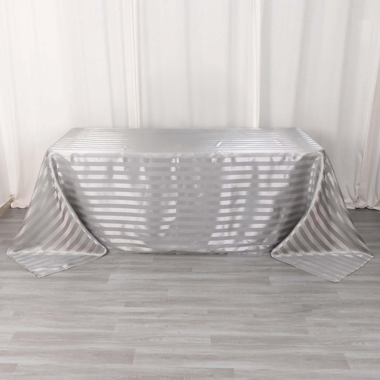Satin Striped 90"x132" Rectangular Tablecloth Silver - Seamless Silky Smooth Table Cover