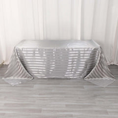 Satin Striped 90"x132" Rectangular Tablecloth Silver - Seamless Silky Smooth Table Cover